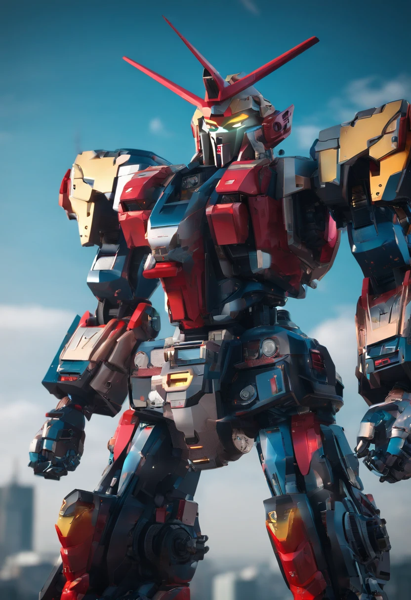 Gundam Mech , Science fiction, Front view, Sense of technology, C4D, OC Renderer, Unreal Engine, high detailing, industrial design, 8K HD, studio lights, Retro