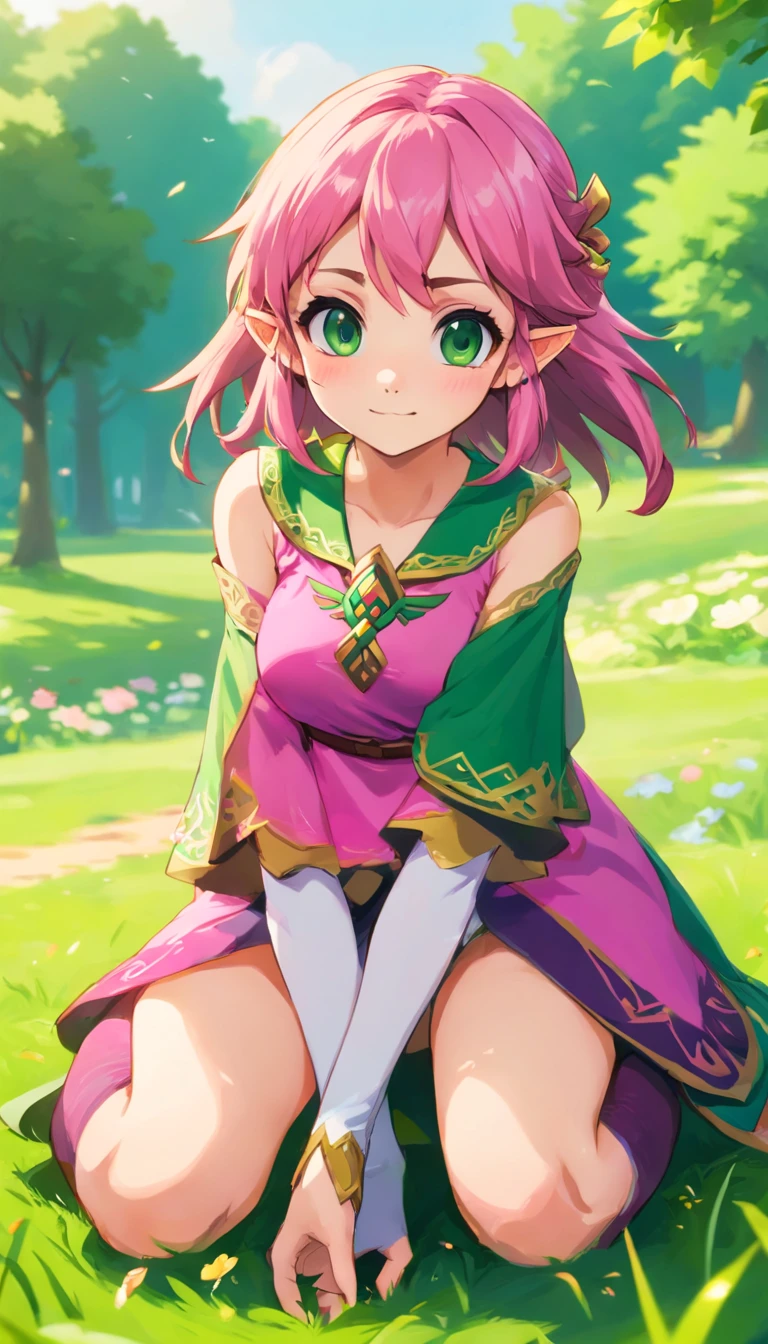 (Best Quality, hight resolution,Masterpiece:1.2), Ultra-detailed, Realistic, Beautiful Detail Face, pink hair with green ends, 1 girl, Mitsuri from the movie "Demon Slayer", Pink Dress, Green Knee Socks, big eyes, extreme pose, on all fours, on the grass, In the background you can see a spacious meadow
Preparing