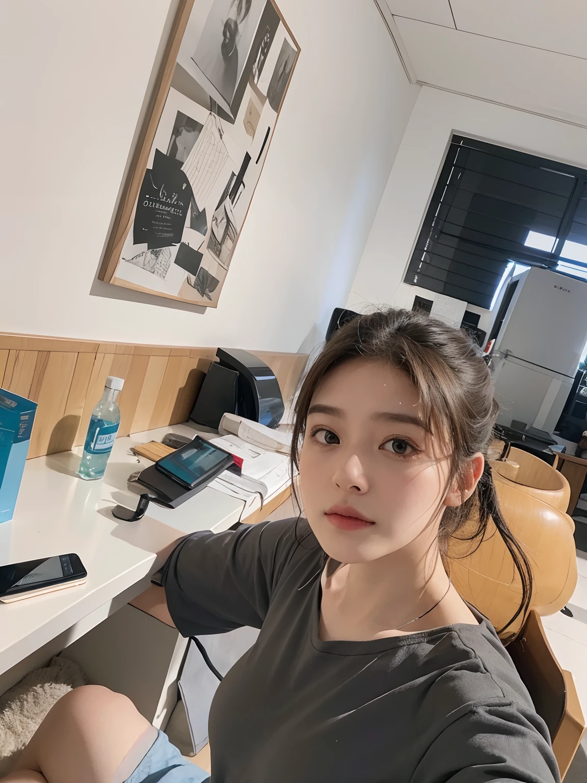 best qualtiy,tmasterpiece,超高分辨率,(realisticlying:1.4),RAW photogr,(True skin texture:1.3),(filmgrain:1.3),in a panoramic view,figure portrait,Very wide lens,a narrow waist,(in the darkness nigth,deep shading,low tune,cold light,)the night,closeup cleavage,streaming tears, inside in room, dust, Tyndall effect, grieves, despondency,(expressioness), sitted, (against a wall), scowling, (low head), Jumpy, Solitude,Beautiful details for eyes and face,White jabot,cropped shoulders,Brown eyes,