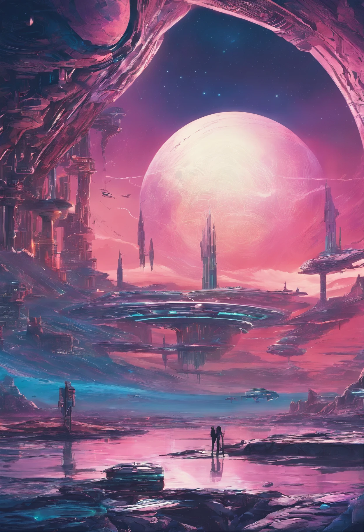 Fantasy world, wonderful, full of fantasy and FICTION, Coloring, Low Light, Medium brightness (perfect artistic work), landscape presents enormous beauty and fantasy theme, beautiful