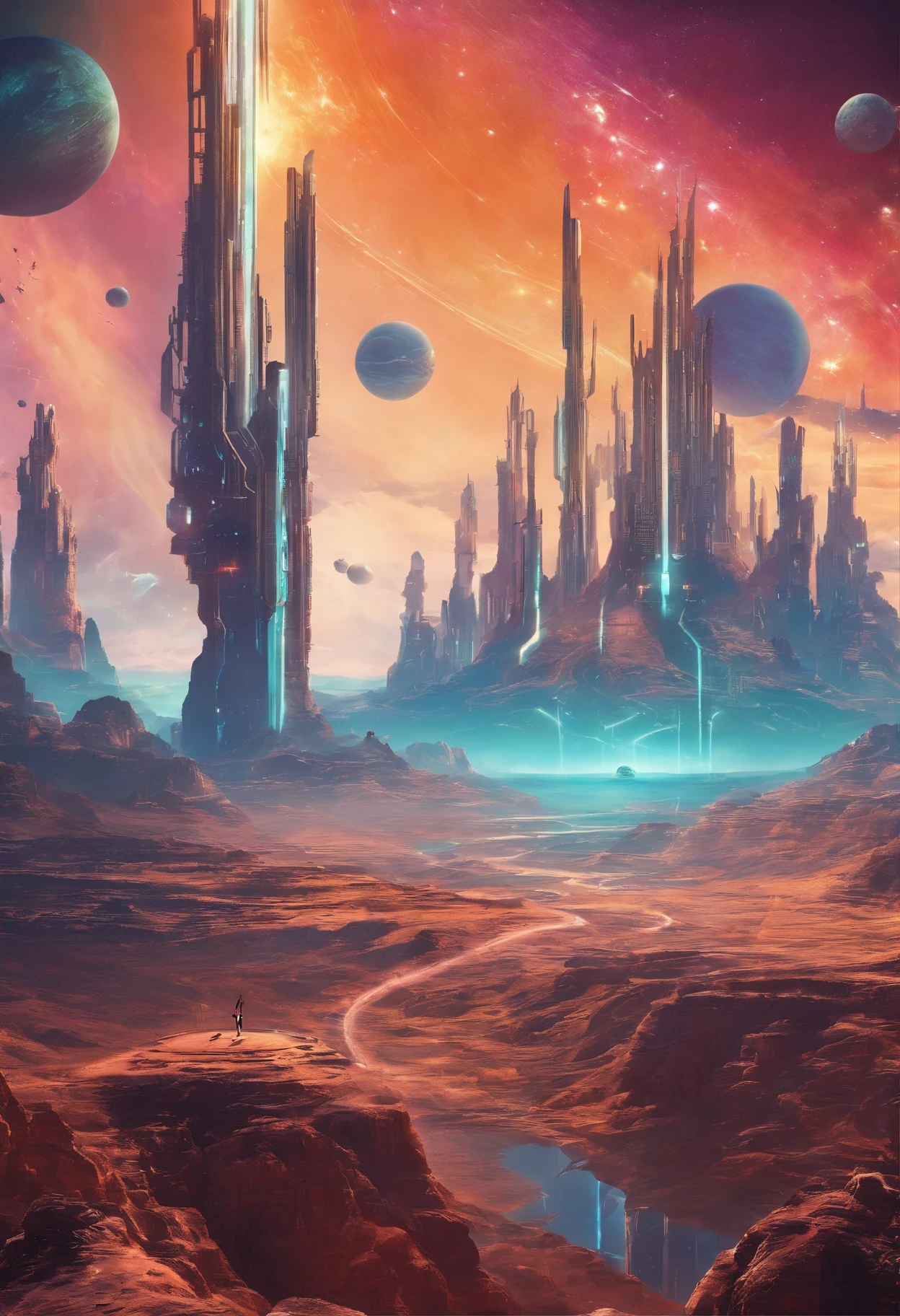 Fantasy world, wonderful, full of fantasy and FICTION, Coloring, Low Light, Medium brightness (perfect artistic work), landscape presents enormous beauty and fantasy theme, beautiful