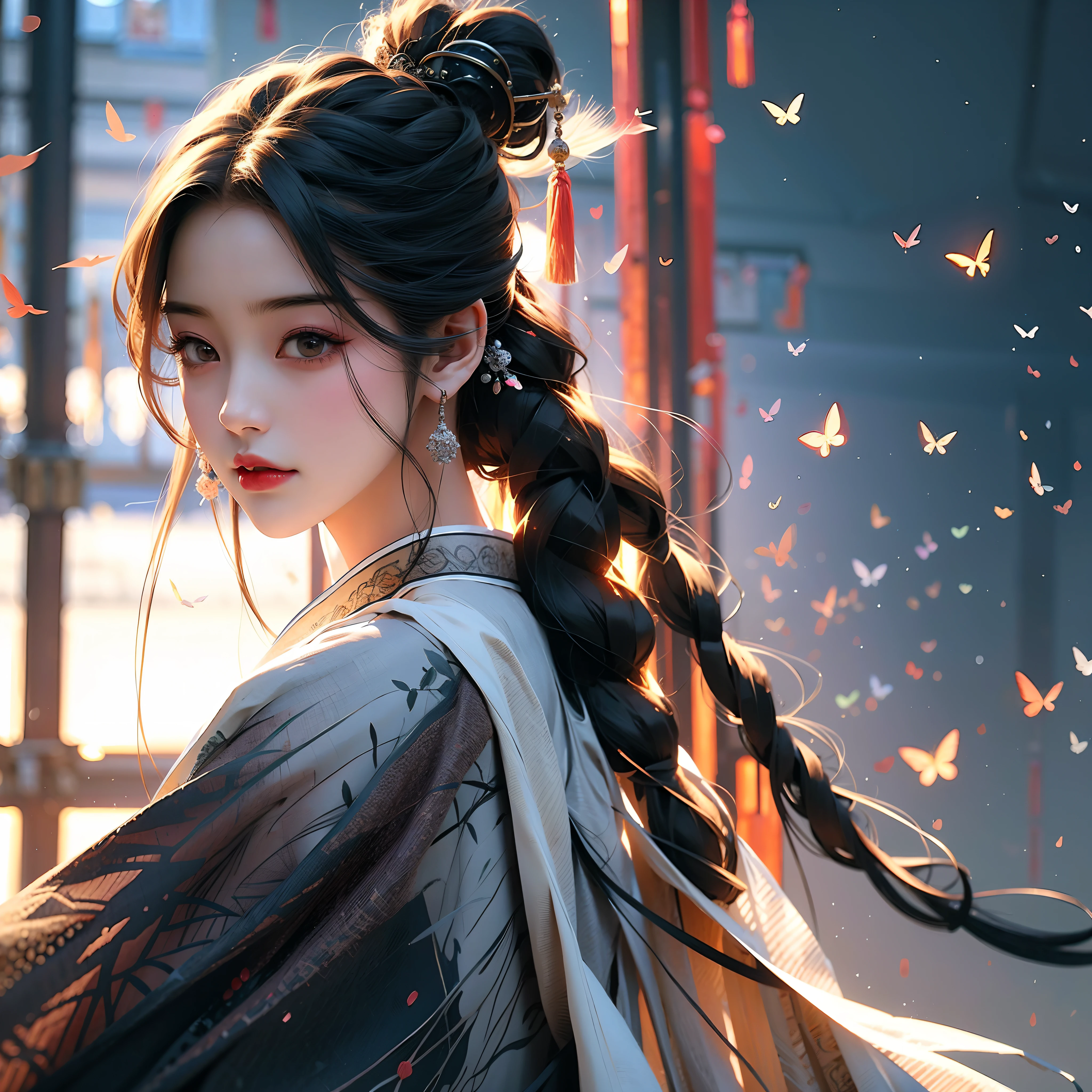 long whitr hair，Anime girl with white shirt and black hat, a beautiful anime portrait, Beautiful character painting, Guviz-style artwork, Guviz, Stunning anime face portrait, beautiful drawing style, Beautiful anime style, Beautiful anime girl, Chinese girl, traditional drawing style, Beautiful anime face, cute delicate face, Portrait of an anime girl，long  skirt，The shirt，cleanness