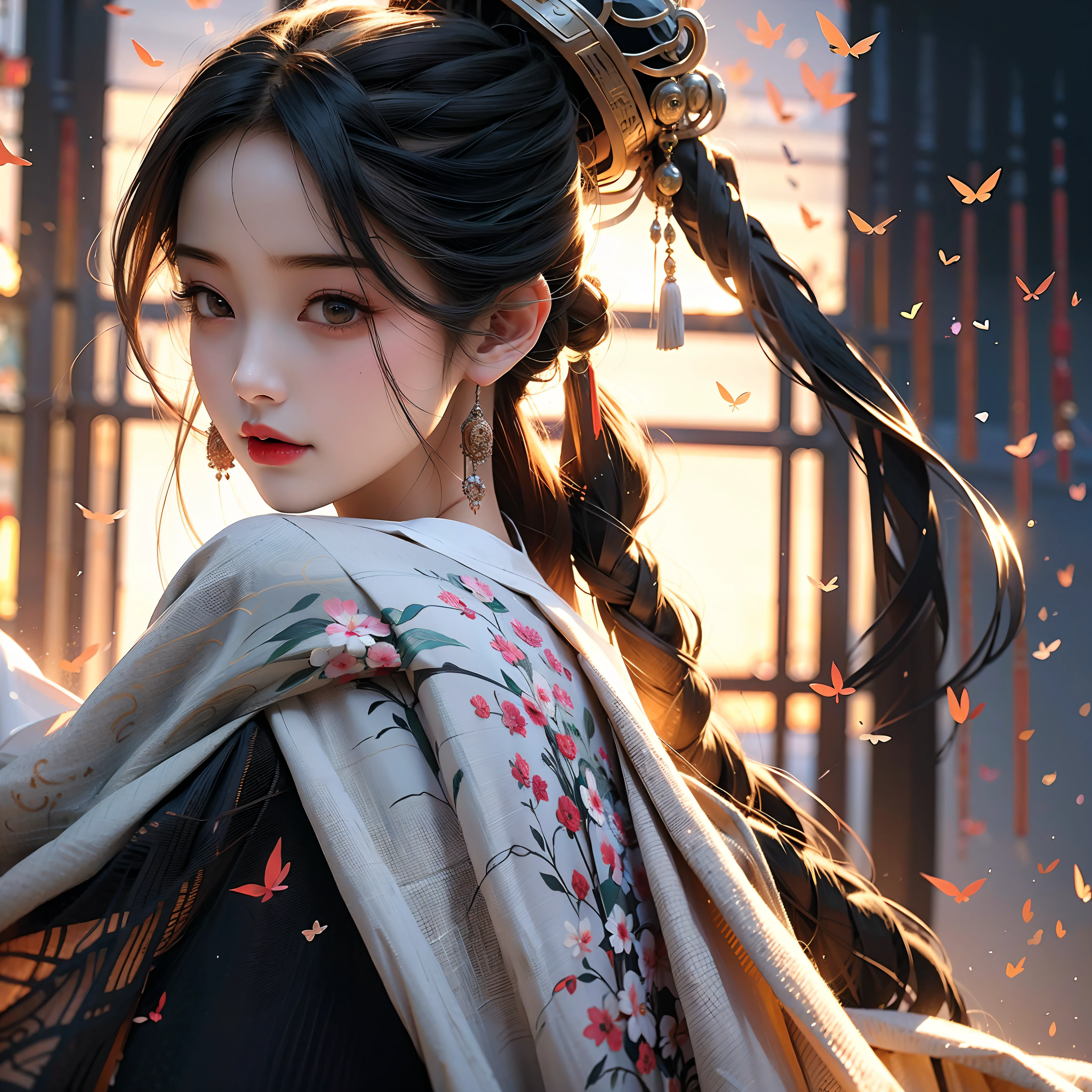 long whitr hair,Anime girl with white shirt and black hat, a beautiful anime portrait, Beautiful character painting, Guviz-style artwork, Guviz, Stunning anime face portrait, beautiful drawing style, Beautiful anime style, Beautiful anime girl, Chinese girl, traditional drawing style, Beautiful anime face, cute delicate face, Portrait of an anime girl,long skirt,The shirt,cleanness