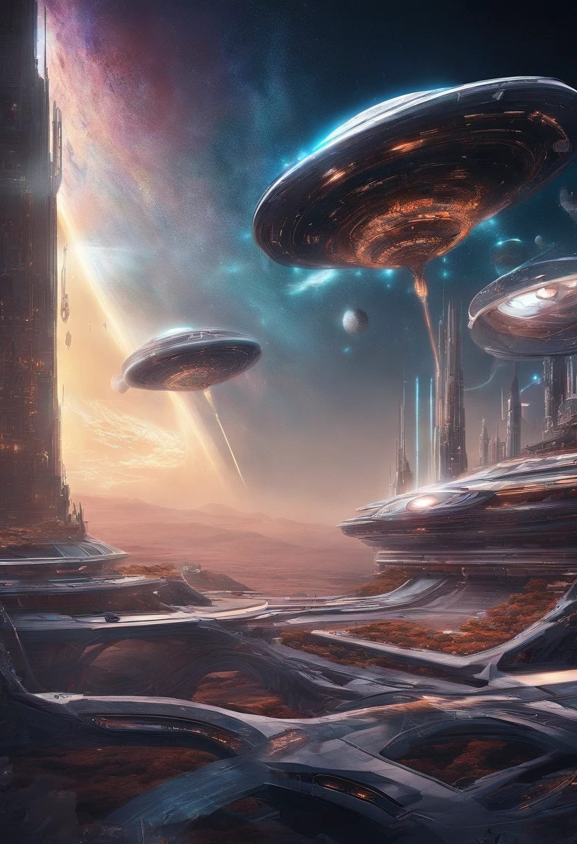 Intergalactic base, in the orbit of a supermassive black hole with a beautiful accreting disk, uma base similar a uma esfera de dyson, futuristic and all-metal base, in the vacuum of space.