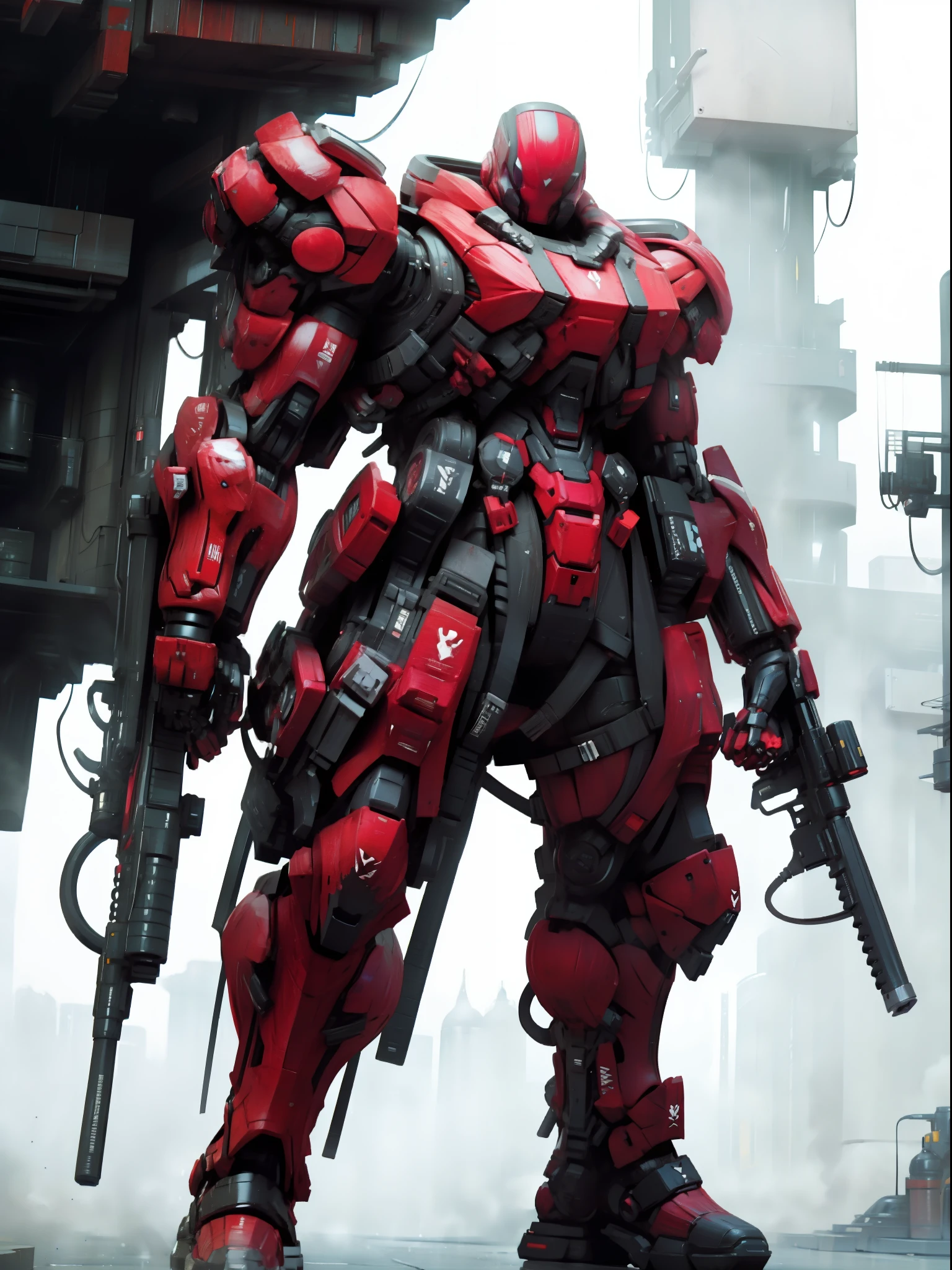 Deadpool techwear style, hyper details armor, big massive guns, digital webs background,