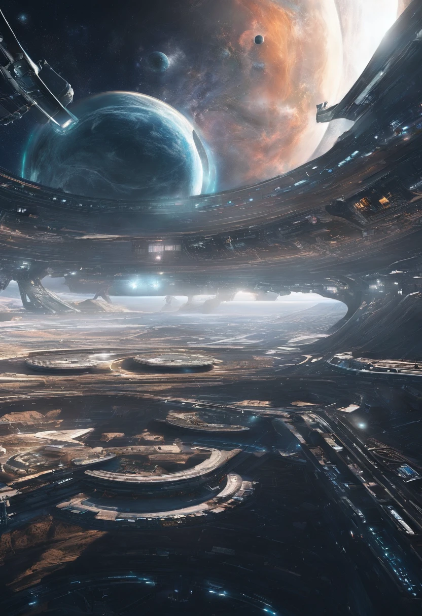 Intergalactic base, in the orbit of a supermassive black hole, a base similar to a Dyson sphere HD 4k, (work of art)