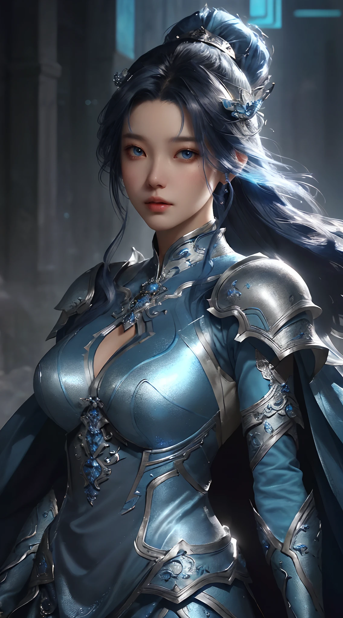a close up of a woman in a silver and blue dress, chengwei pan on artstation, by Yang J, detailed fantasy art, stunning character art, fanart best artstation, epic exquisite character art, beautiful armor, extremely detailed artgerm, detailed digital anime art, artgerm on artstation pixiv, armor girl
