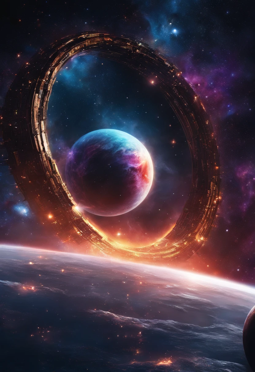 Intergalactic base, in orbit around a supermassive black hole, Astro space black hole similar to the one from the movie Interstellar, HD 4k | , (Perfect artwork)