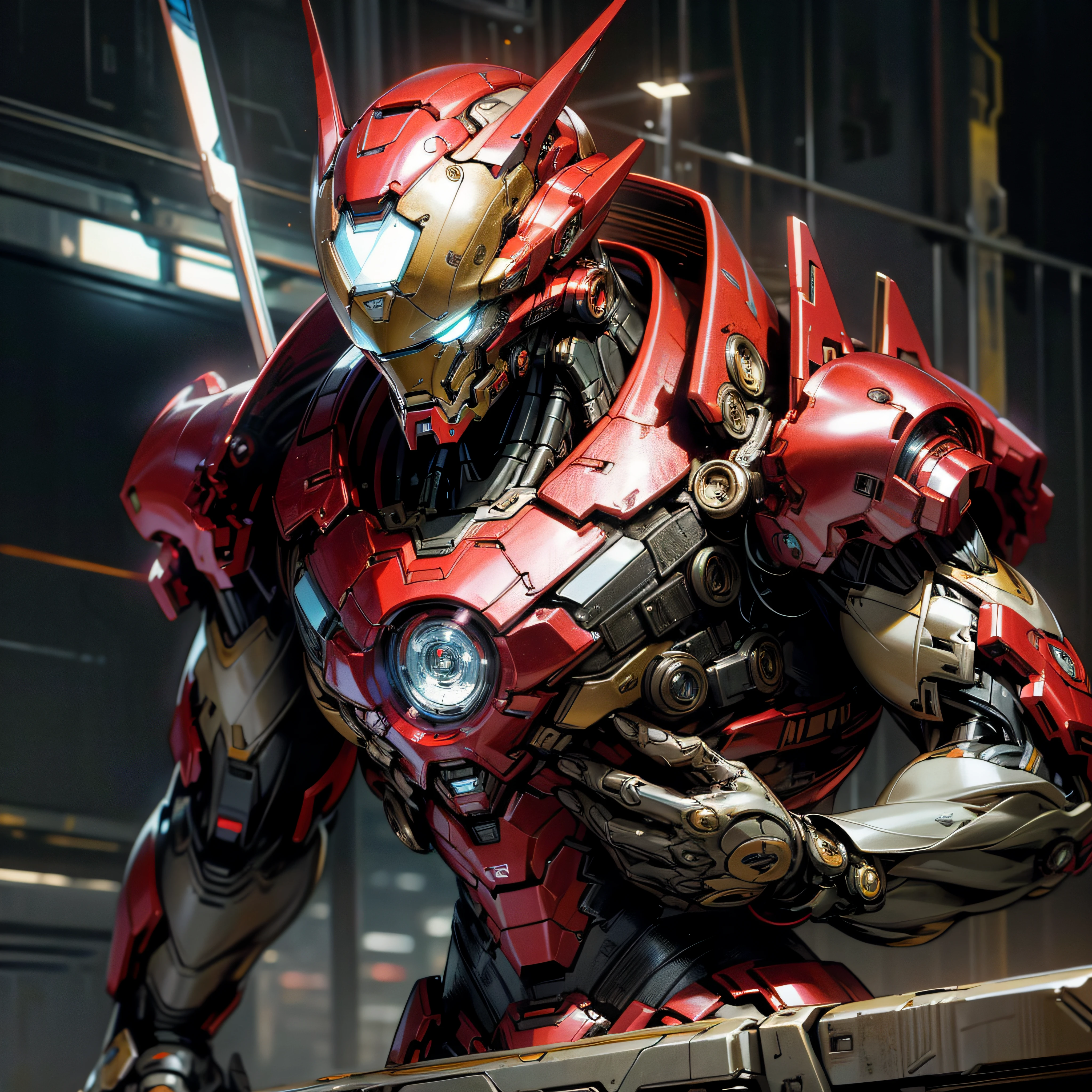 Iron Man DC Comics Cyber Punk Style (Masterpiece) (Best Quality) (Detailed) (8K) (HDR) (Wallpaper) (Cinematic Lighting) (Sharp Focus) (Intricate)