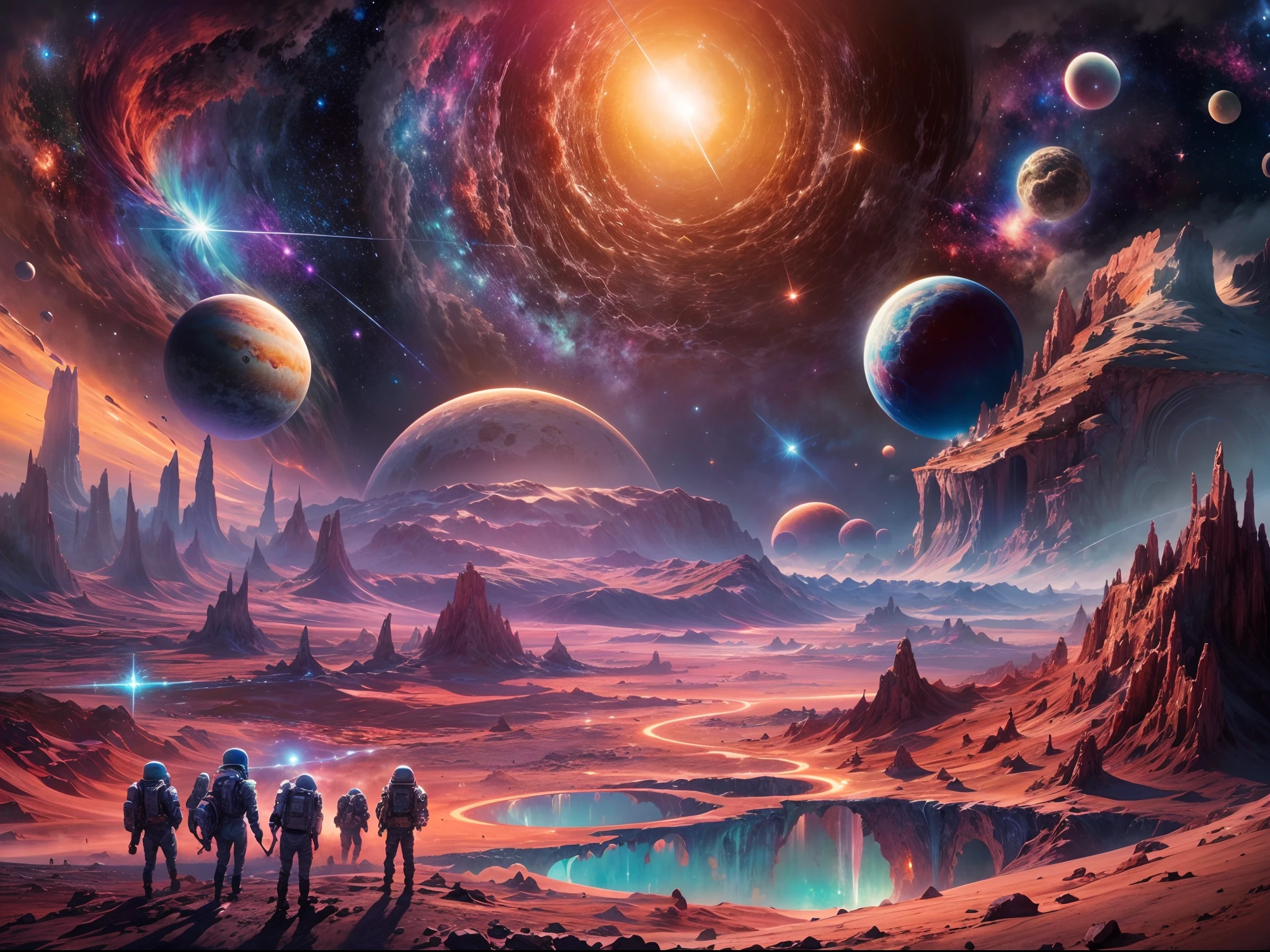 (realistic,photorealistic:1.37),space,astounding landscapes,spatially accurate planets and stars,vibrant cosmic colors,futuristic spacecraft,alien civilizations,ethereal beauty,glimmering galaxies,interstellar travel,black holes,nebulae,distant constellations,astronomical wonders,star-filled expanse,celestial bodies in motion,awe-inspiring cosmic phenomena,intense gravity,cosmic dust and gas,hypnotic gravitational lensing,astronauts exploring the unknown,deep space missions,breathtaking celestial phenomena,otherworldly vistas,intergalactic adventure,cosmic mysteries,planet exploration,technologically advanced civilizations,boundless universe,endless possibilities,interstellar journeys,colourful star clusters,distant solar systems,enigmatic cosmic landscapes,unveiling the secrets of the universe,interplanetary colonization,extraterrestrial life forms