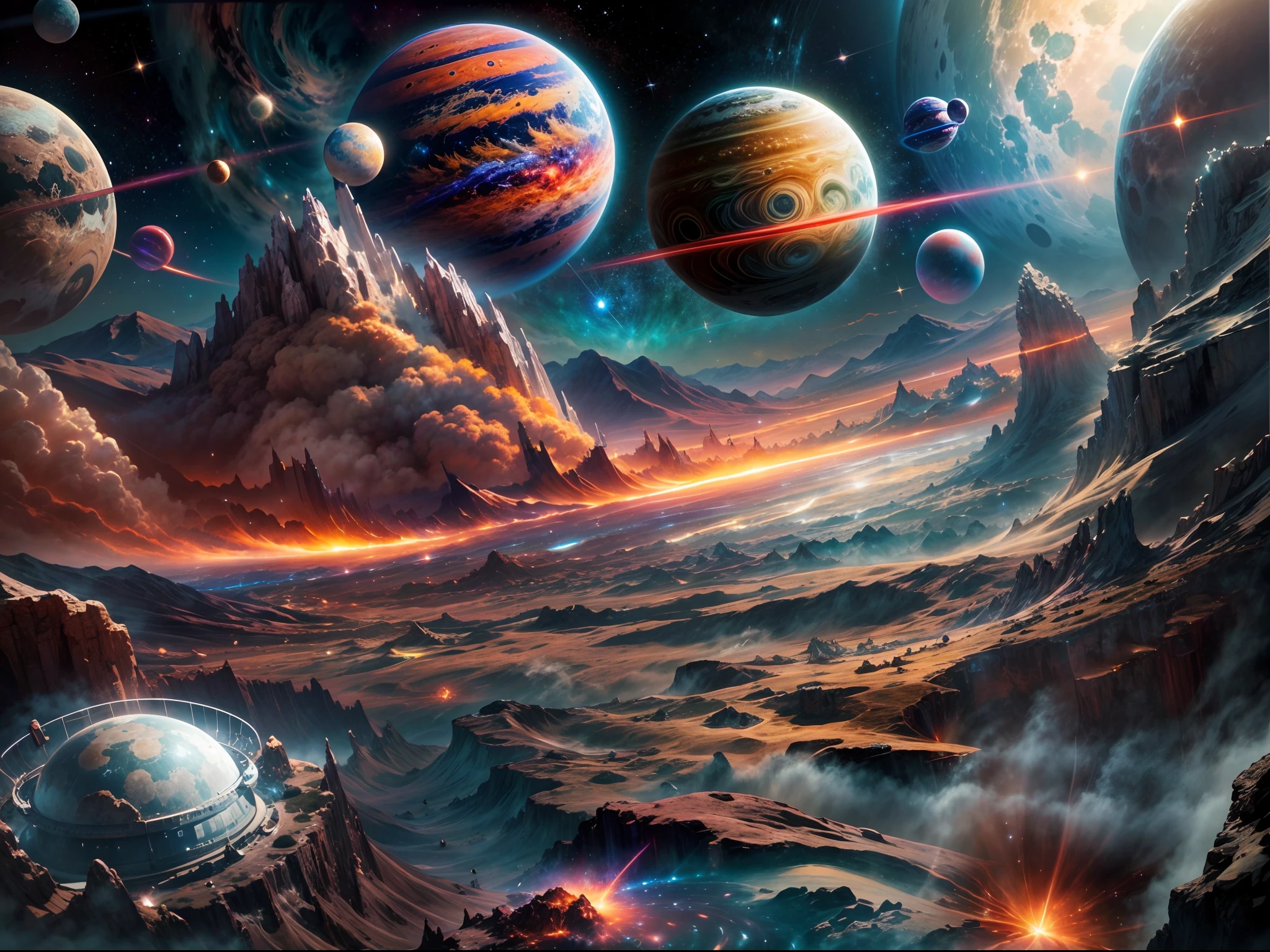 (realistic,photorealistic:1.37),space,astounding landscapes,spatially accurate planets and stars,vibrant cosmic colors,futuristic spacecraft,alien civilizations,ethereal beauty,glimmering galaxies,interstellar travel,black holes,nebulae,distant constellations,astronomical wonders,star-filled expanse,celestial bodies in motion,awe-inspiring cosmic phenomena,intense gravity,cosmic dust and gas,hypnotic gravitational lensing,astronauts exploring the unknown,deep space missions,breathtaking celestial phenomena,otherworldly vistas,intergalactic adventure,cosmic mysteries,planet exploration,technologically advanced civilizations,boundless universe,endless possibilities,interstellar journeys,colourful star clusters,distant solar systems,enigmatic cosmic landscapes,unveiling the secrets of the universe,interplanetary colonization,extraterrestrial life forms