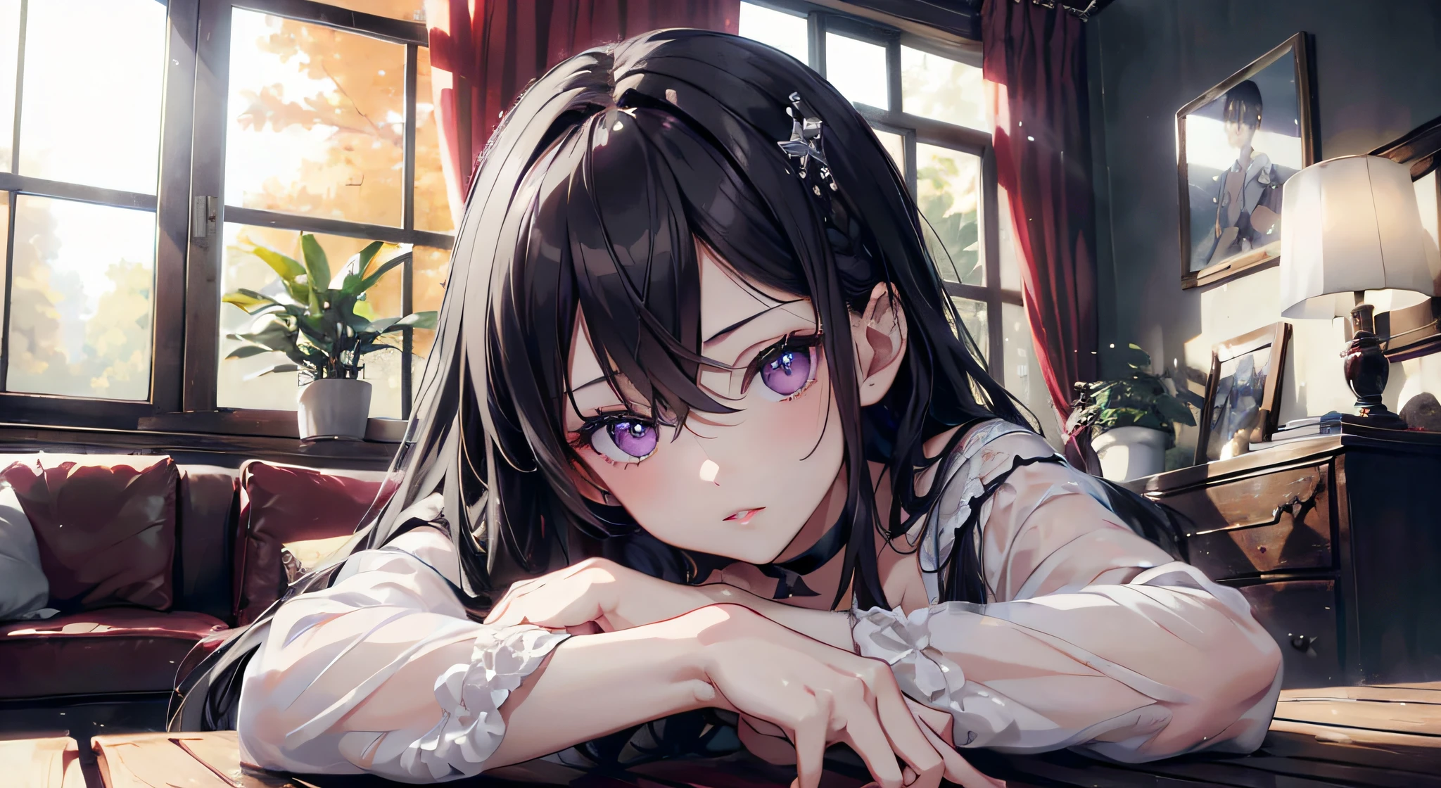 absurderes,(masterpiece、top-quality、8K ),intricate detailes,ultra-detailliert、(Raw photo,photographrealistic:1.3),((Indoors))1 girl,( cute beautiful girl:1.0),bikini of、Uruha Ichinose、O cabelo multicolorido,、Black Choker、swimming pools、Happy and shy look、 Dark purple eyes、detailed and beautiful eyes、(Glossy Lip、Crystal clear skin、),long lashes、Eye Highlights,Hyper realistic,Perfect Anatomy,Attractive、Medium big