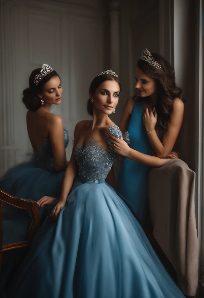 Araffes de chicas con vestidos azules posando para una foto, Happy birthday