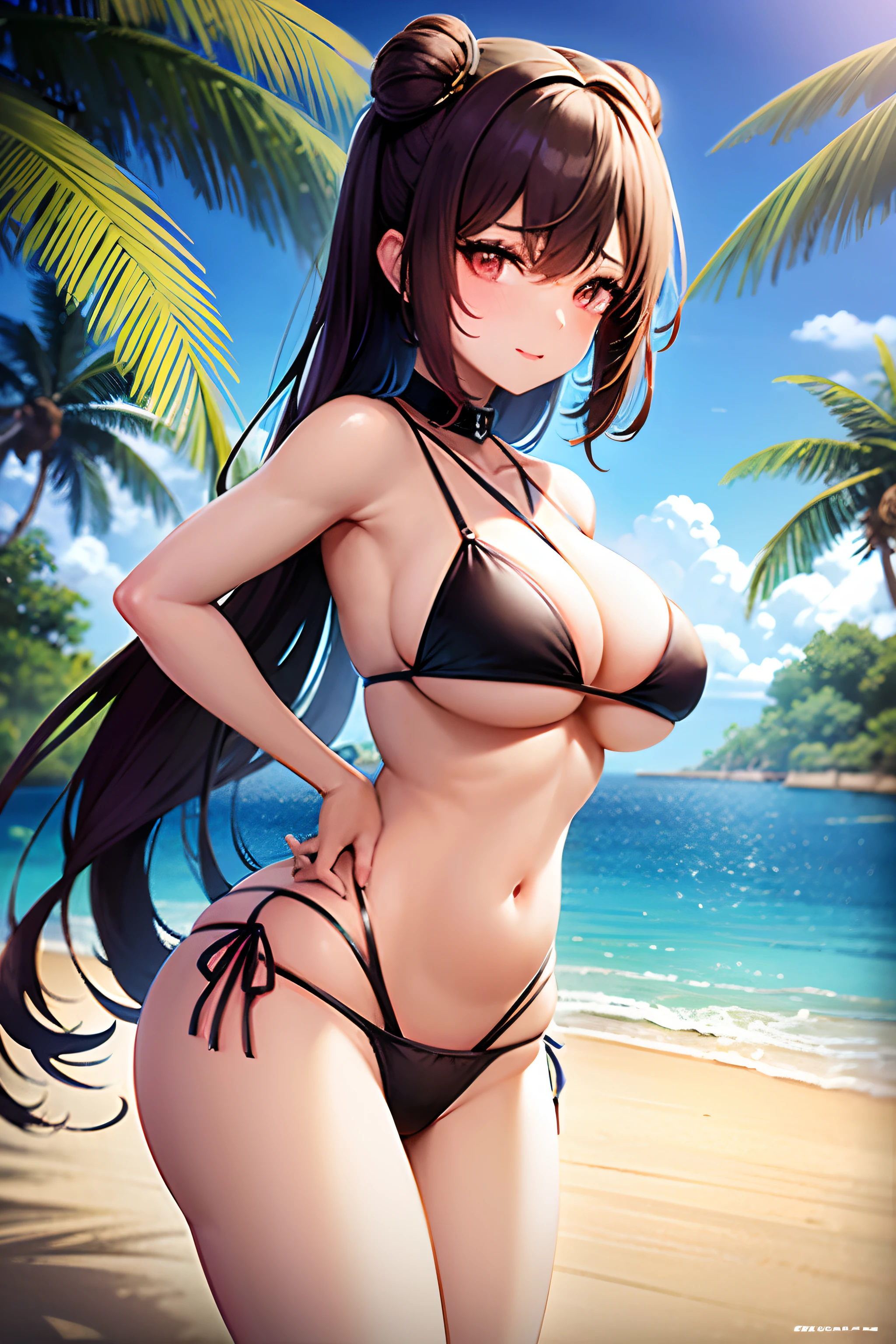 Anime girl in bikini posing on the beach with palm trees, Realistischer Bikini, seductive anime girl, Glatte Anime-CG-Kunst, attractive anime girl, (anime girls), beautiful anime girl, Extrem detaillierter Artgerm, Badeanzug, | feine Details Anime, Beautiful seductive anime teen, Saubere, detaillierte Anime-Kunst, Anime Best Girl, anime girls, beautiful alluring anime woman, big boobs, Beautiful belly, Doesn't show as much of her breasts