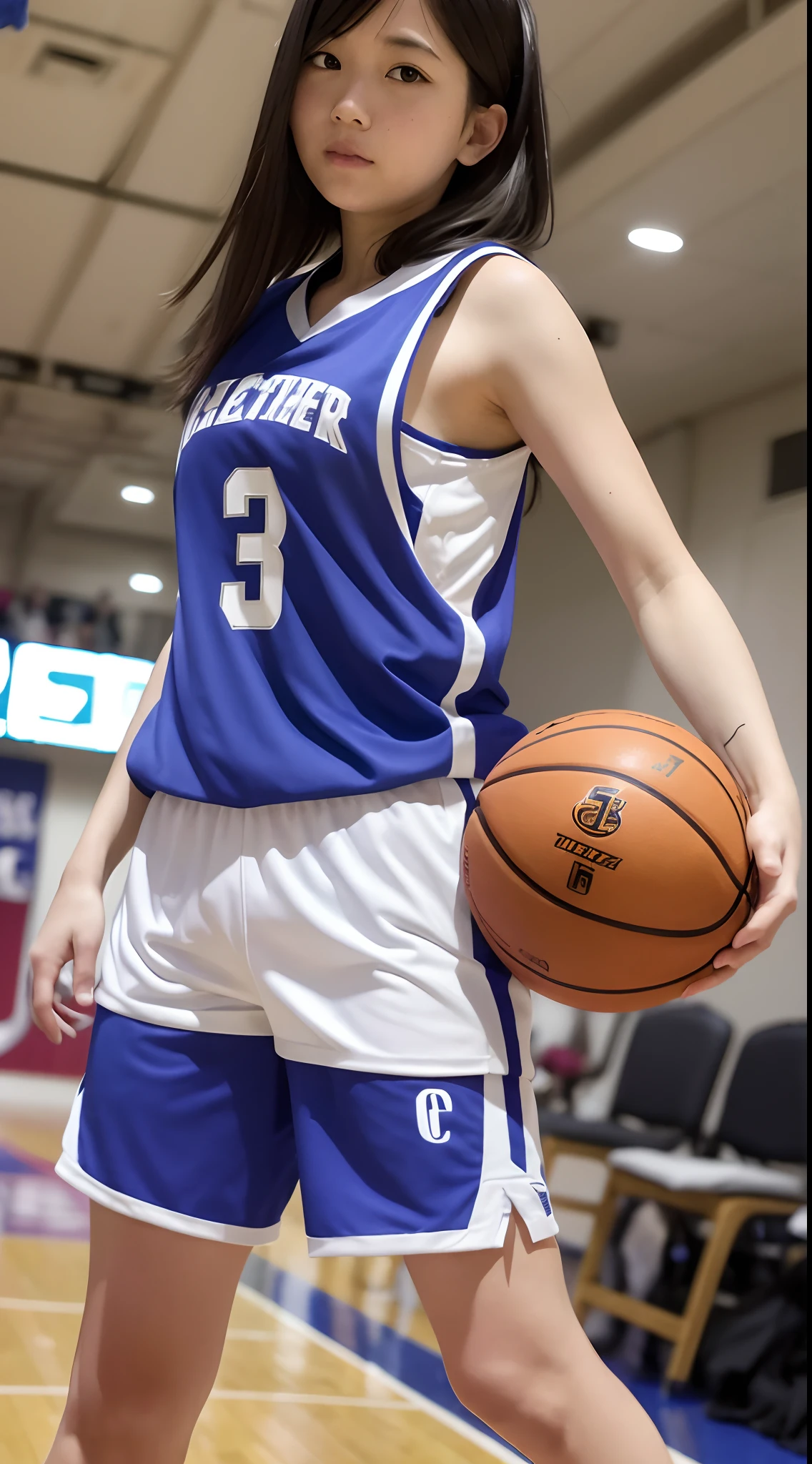masutepiece、Best Quality、ultra-detailliert、Top image quality、1 persons、Basketball Costumes、 woman playing basketball