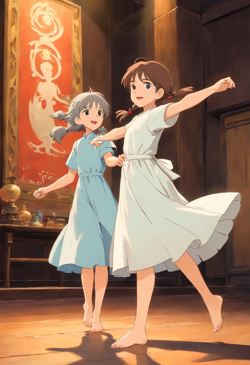 Two s,Wearing a white dress,Barefoot,dance