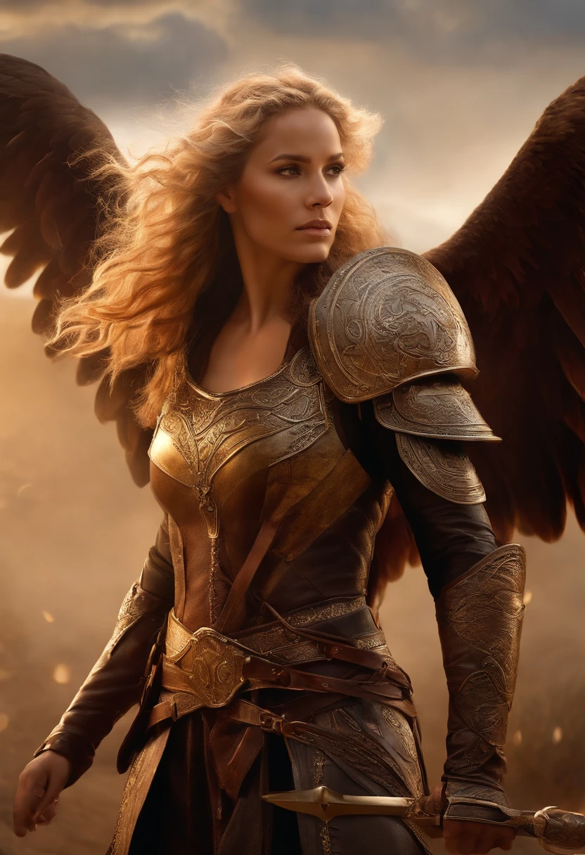 Crie um personagem de D&D. Esse personagem deve ser uma elfa. Esse personagem veste uma cota de malha como armadura, in two right hand wields a massive war hammer, and in his left hand a round and medium-sized shield with a phoenix carved in the center of your shield. beautiful blonde female, curly hair, dark skin, african facial features,