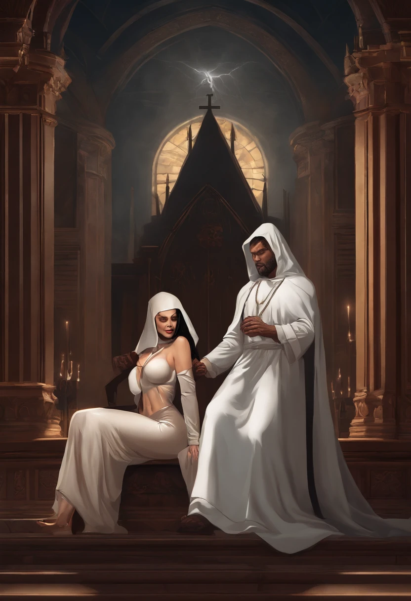 Pornography, hentai-style, nun, nun getting fucked by a werewolf, werewolf, well endowed, sex, nun having sex with a werewolf, doggy style, well lit, church