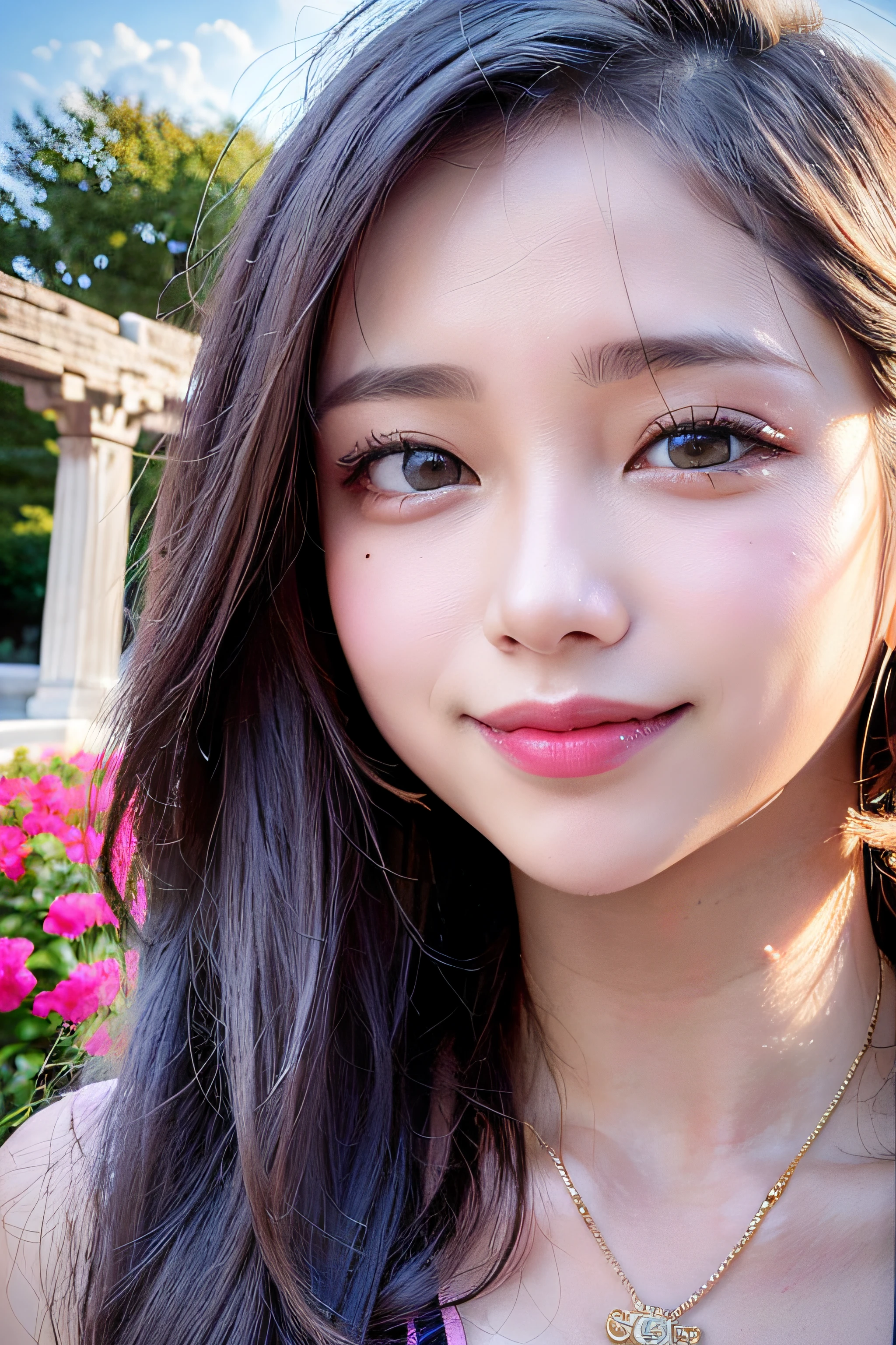 Trip (Only slim shoulder straps, Ultra-low-cut top)( Very close view ) Face view , clothes see-through (((Outdoor paradise))), ((Petals flying in the air )),Light smile,,camel-toe,(Crystal colorful lights),,Soft clouds,((|Cover with a scarf)), ((Cute clothes that are short and wide|no underwares|Slightly perspective ) ((greek architecture,Bohemian architecture,Hindu temples,Thai snacks,Thai style)) starrysky,Beautiful
((Masterpiece)),(realisticlying:1.2),best qualtiy,high high quality,absurderes,rich colourful,stunning art,best qualtiy, ultra - detailed,beautifuldetails, reflective hair,Good lighting, Ray traching, depth of fields,ultra - detailed,illustratio,astounding,finedetail,The is very detailed, ((ultra - detailed)), (Beautiful Meticulous Girl), Beautiful detail glow, Complicated details, A high resolution, Extremely refined and beautiful,beatiful detailed eyes, hdr, Round eyes, detailedfacialfeatures,(Round pupils:1.4) (illustratio),(美丽细致的眼睛)(Very very detailed face)), depth of fields,(alluring face)((ssmile:1.3)), Smiling lips, (looking at viewert:1.1) closeup cleavage, wide wide shot, Side Body, photore, lewd poses , Moody light, Sistine Phil Beldev, Smile,(((Masterpiece,Best quality,A high resolution)))),Extremely detailed 8K,Beautiful girl with busty body,(hyper HD,ultra - detailed,High detail,high realistic,Ultra-realistic,Photo realism),(1girll:1.5),(realistic dark hair),Short curly hair,Bob cuts hair,(Dynamic posture),Face the camera,A shallow smile,Open lips,Light blue eyes,Average chest,
(Beautiful and detailed face,Beautiful and delicate eyes),Sunlight),(Beautiful buttocks 0.5),Color backlight
split, Cover your chest with only your hands,hips bare,earring,Pink sexy yarn,((Striped underwear、Black openwork underwear、Transparent embroidered tulle underwear set,Gold bracelets,Pink lace gloves))Lace pantyhose、Lace gloves、Wedding headscarf、pearls necklace,(toppless)(Very small panties),Moles under eyes, ((Gray-blue hair)),Crystal glowing necklace