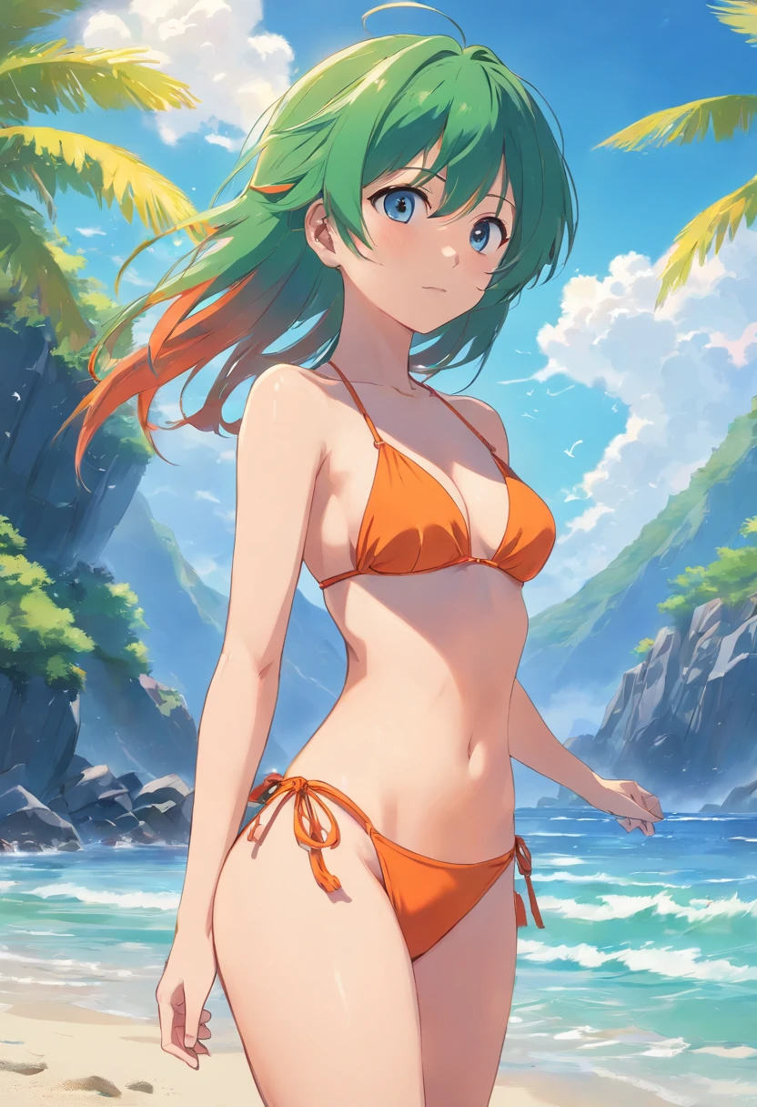 Asuka im Bikini am Vorsprung am Meer, NSFW