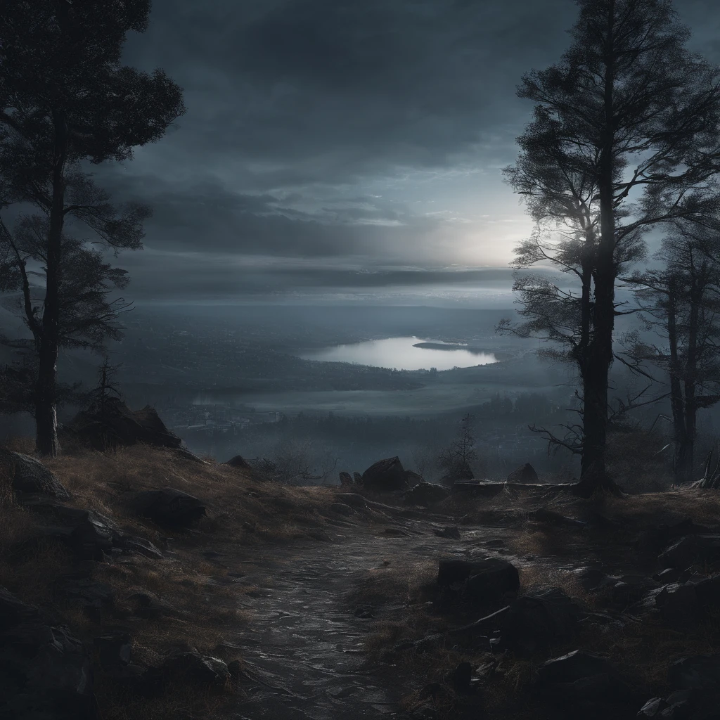 Magnificent view,Landscape photography in the forest Professional high-quality digital photography of nature,Rainy evening,Spring flower bush in the moonlight,precipice,water,Megalithic groups of different shapes,Foggy sky,Traces of rain,Nightmare Vision,The plot of dark fantasy,Perfect and excellent composition,8k resolution,Details,Ultra-wide-angle long-distance shooting,Simple and beautiful,minimalist,noir+A white+ash+blue tones,Environmental Art Photography by Jack Guzmán,Realistic,liveliness, detailed, Stunning sky,Multi-colored clouds float, beste-Qualit, hiquality, Absurder,Unmanned background,It is very detailed;、Detailed light shadows,trends on ArtStation、an intricate、higly detailed、dramatics、(voluminous lighting:1.2)HDR shot。(Ultravision+Super in-depth review+super-wide-angle lens:1.2)(Realistic:1.4)tmasterpiece、hiquality、beautiful photo、Global Illumination