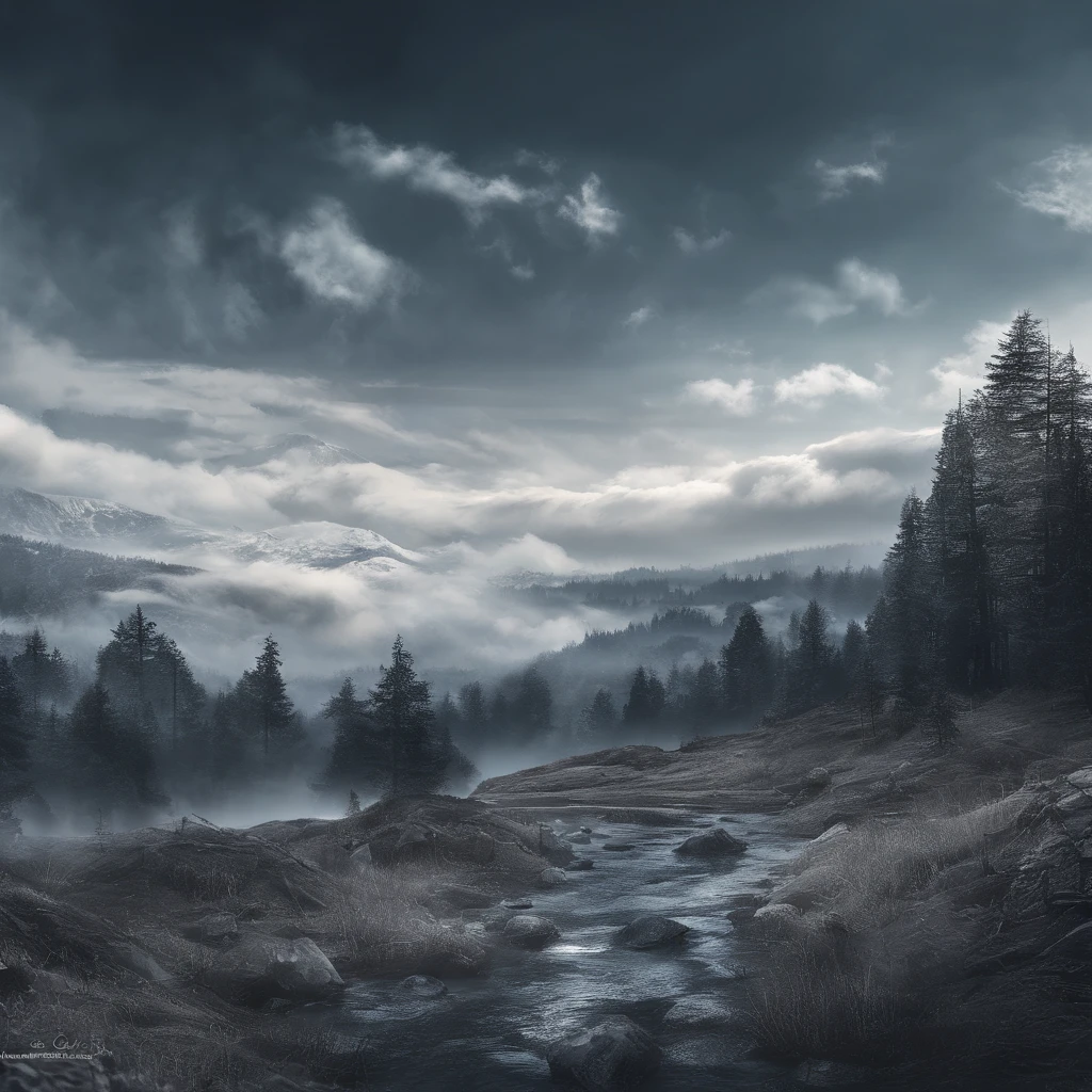 Magnificent view,Landscape photography in the forest Professional high-quality digital photography of nature,Rainy evening,Spring flower bush in the moonlight,precipice,water,Megalithic groups of different shapes,Foggy sky,Traces of rain,Nightmare Vision,The plot of dark fantasy,Perfect and excellent composition,8k resolution,Details,Ultra-wide-angle long-distance shooting,Simple and beautiful,minimalist,noir+A white+ash+blue tones,Environmental Art Photography by Jack Guzmán,Realistic,liveliness, detailed, Stunning sky,Multi-colored clouds float, beste-Qualit, hiquality, Absurder,Unmanned background,It is very detailed;、Detailed light shadows,trends on ArtStation、an intricate、higly detailed、dramatics、(voluminous lighting:1.2)HDR shot。(Ultravision+Super in-depth review+super-wide-angle lens:1.2)(Realistic:1.4)tmasterpiece、hiquality、beautiful photo、Global Illumination