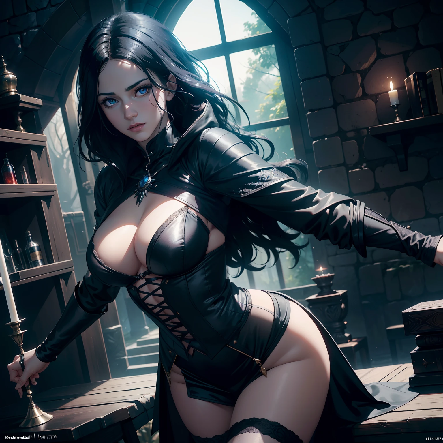 Hyper realistic super detailed sexy woman, Une fille confiante, NSFW (en anglais seulement), Very detailed, expressions faciales sexy, seductive facial expressions, [:(Face detail: 1.4): 0.4], 16K resolution, 4k resolution, dinamic lighting, High definition resolution, (sexy pose, Position attrayante), (hyper realistic: 1.4), (back light: 1.2), (Nuit: 1), (pleine hauteur: 1.8),(contrasting background: 1.5), (Anatomy of the hyperrealistic arm), (Hyperrealistic anatomy of the legs), (peau propre), (lighting cinematic: 1.7), (intime), (Technologie NVIDIA RTX Ray Tracing), (Anatomy of the hyperrealistic arm: 2), (Ventre plat parfait), (image couleur),Create a masterpiece in 4K resolution, ultra-realistic, and extremely detailed, featuring the enigmatic sorceress Yennefer from The Witcher series. Yennefer is the central character in the artwork, embodying her complex personality, magical prowess, and alluring presence.

Yennefer is depicted in one of her iconic moments, dressed in her signature attire. Her raven-black hair, elegantly styled, cascades down her back, and her violet eyes reveal her formidable magical abilities. Her outfit is both stylish and practical, reflecting her confident and refined character.

The setting is a scene from the world of The Witcher, whether it's a dark and mysterious forest, a medieval castle, or a magical laboratory. The lighting is atmospheric, emphasizing the magical elements of the scene and the depth of Yennefer's character.

Yennefer's expression is a mix of intelligence, determination, and allure, capturing the essence of her character. She may be casting a spell, engaged in a magical ritual, or simply exuding her enigmatic presence.