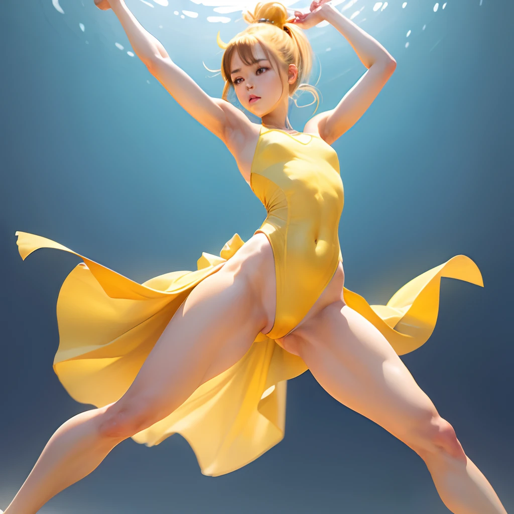 flat ?????、highleg、The whole body can be seen from directly below、Delicate body、Yellow Ponytail、Beautiful ?????????