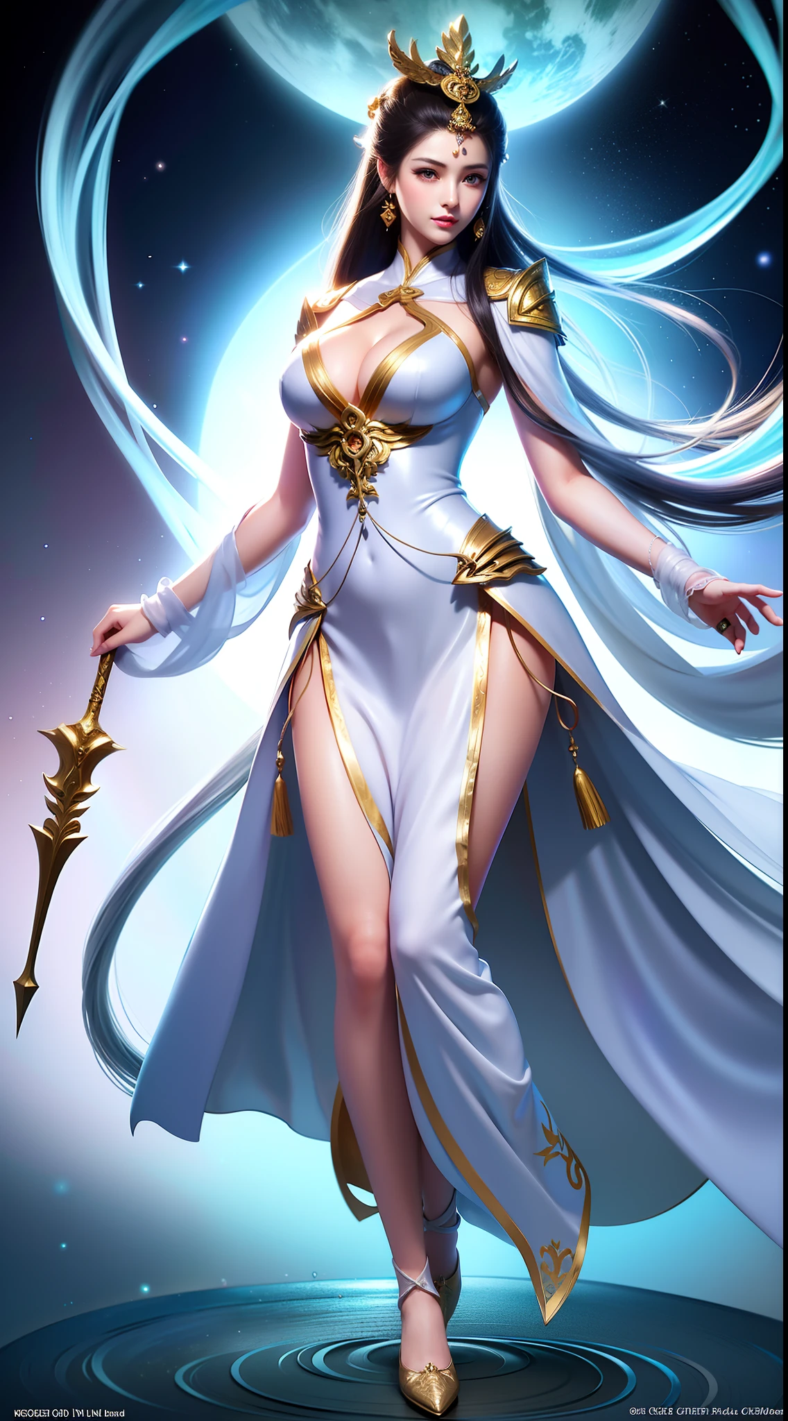 There is a doll in a dress and shoes, wearing fantasy formal clothing, full-body xianxia, fantasy style clothing, dreamy dress, a beautiful fantasy empress, astral witch clothes, Women's long skirt, a stunning young ethereal figure, beautiful and elegant elf queen, fantasyoutfit, intricate fantasy dress, Princesa chinesa antiga, pale young ghost girl, Ethereal fantasy，largeeyes，