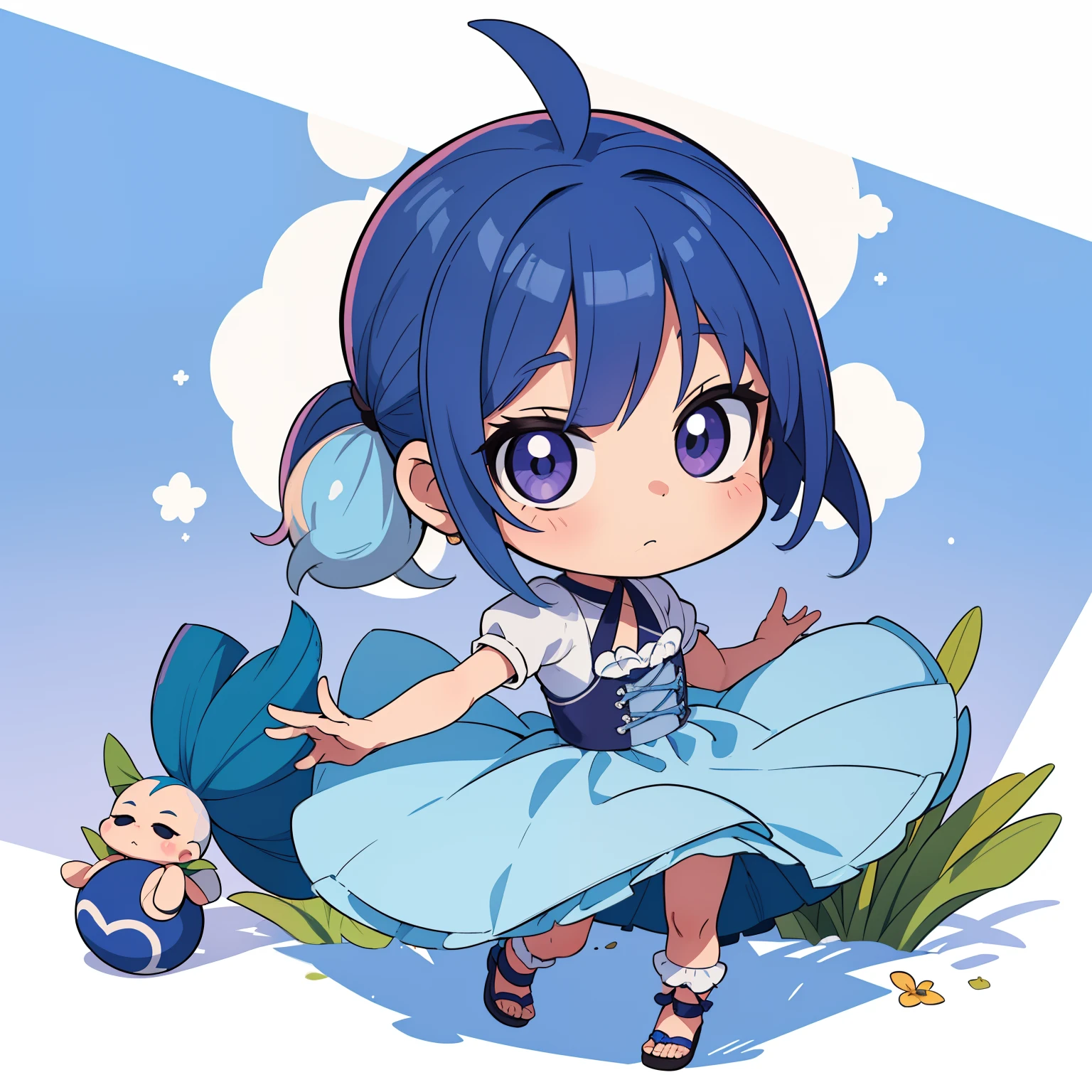 obra-prima, melhor qualidade, 1. garota rindo, cabelo ROXO, blue hair, chibi infantil, Chibi, rindo (garota solo)
