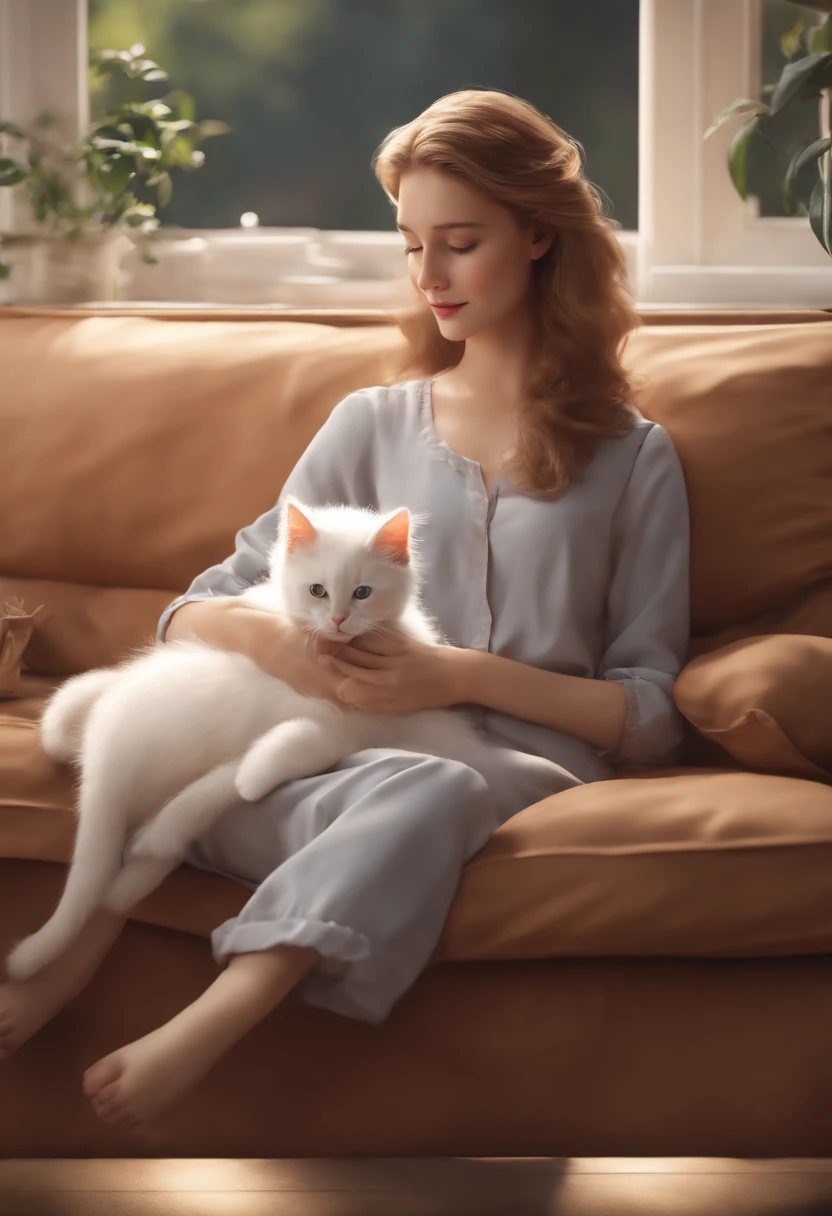 there is a cat on it, a cute little cat, The cutest kitten in history, Very beautiful and cute girl cat, Lewd and excited white cat, a cute little cat, Intelligent cat, an anthro cat, funny cat, cute kittens, And a sad cat. They read books on the couch、Sitting on a chair. They are relaxing after a hard day. They are wearing pajamas.