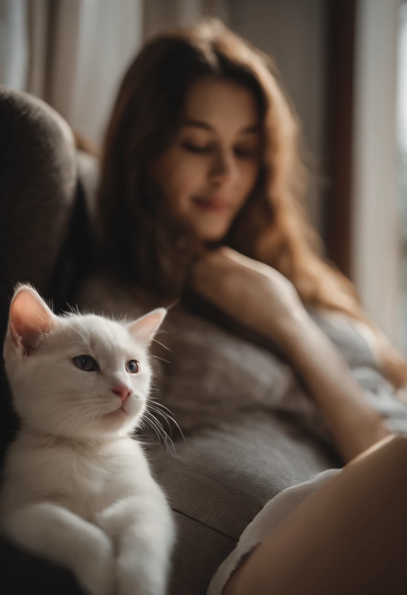 there is a cat on it, a cute little cat, The cutest kitten in history, Very beautiful and cute girl cat, Lewd and excited white cat, a cute little cat, Intelligent cat, an anthro cat, funny cat, cute kittens, And a sad cat. They read books on the couch、Sitting on a chair. They are relaxing after a hard day. They are wearing pajamas.