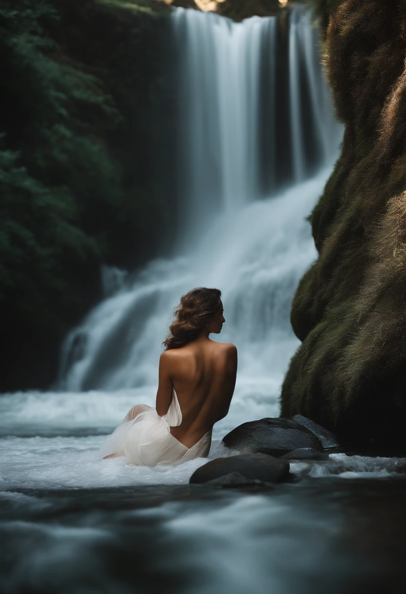He makes my image dressed in white and bathing in a waterfall