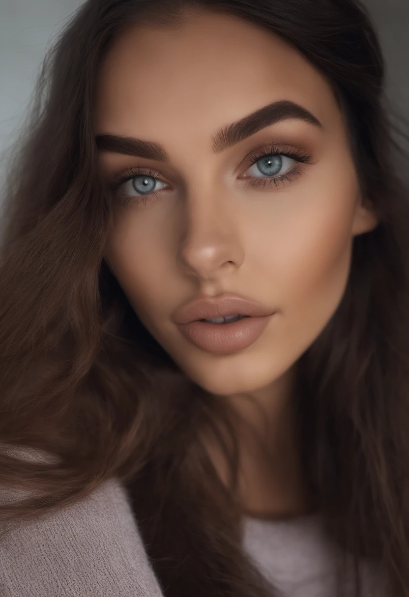 Femme arafed aux seins nus, fille sexy aux yeux bruns, Portrait Sophie Mudd, cheveux bruns et grands yeux, selfie of a young woman, Kammeraugen, Violet Myers, Sans maquillage, maquillage naturel, Look directly into the camera, Visage avec Artgram, dezentes Maquillage, Grande photo du corps entier, dans la chambre, topless