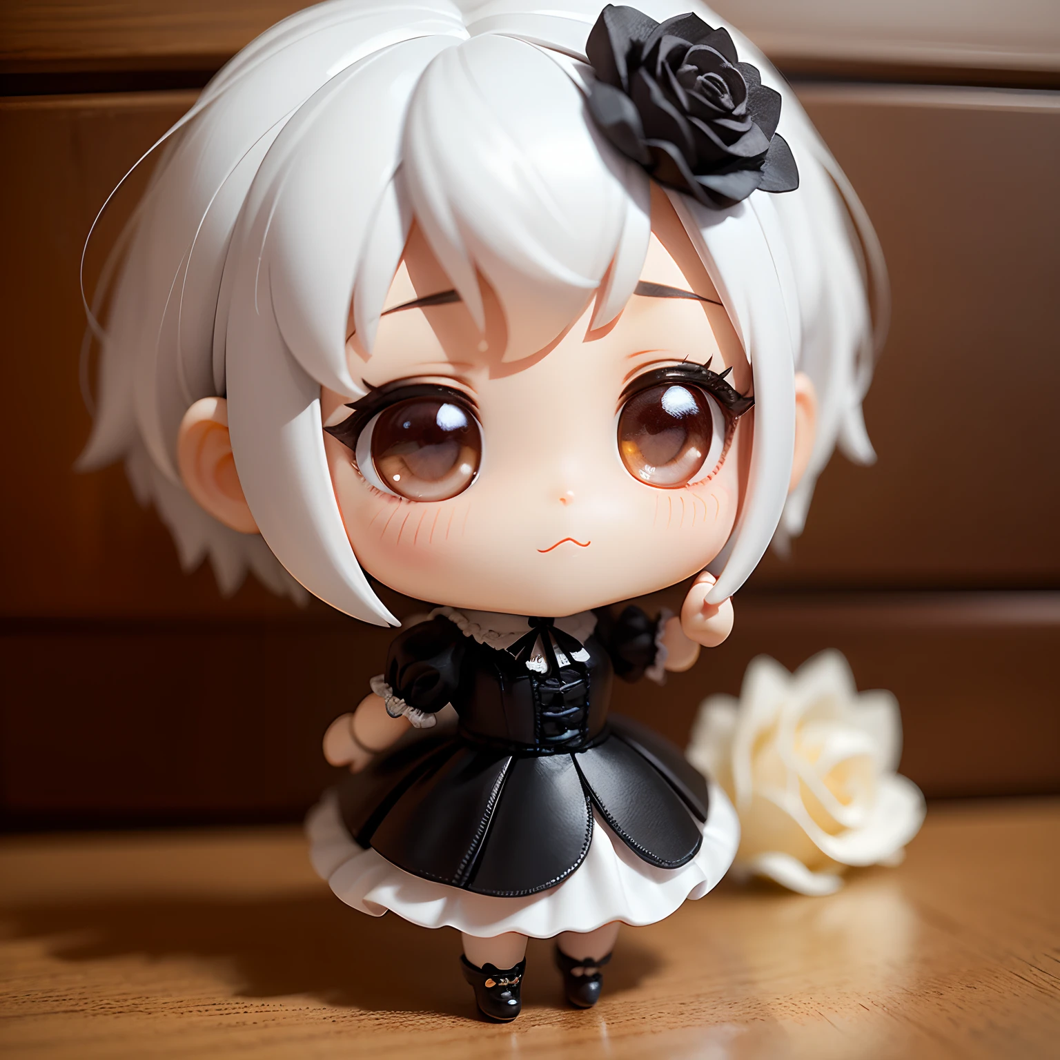 ​masterpiece、top-quality、ultra-detailliert、(Chibi Chara's Daughter:1.2)、nendoroid、gotik、White hair、Black roses、