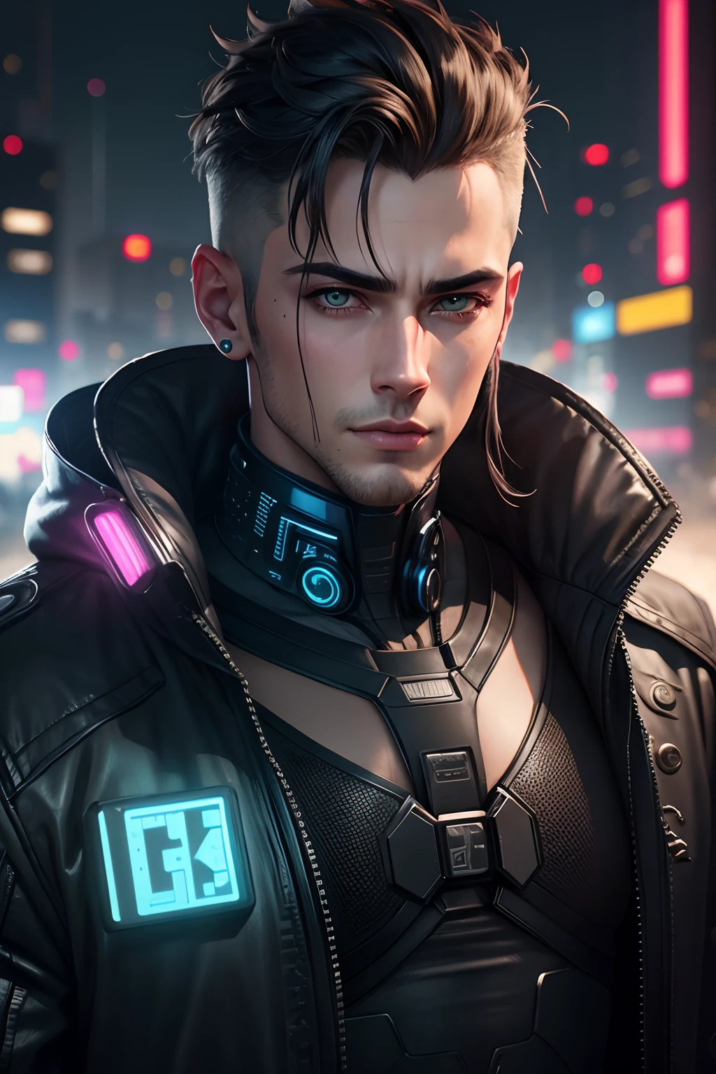Change background cyberpunk handsome boy, realistic face 8k ultra realistic