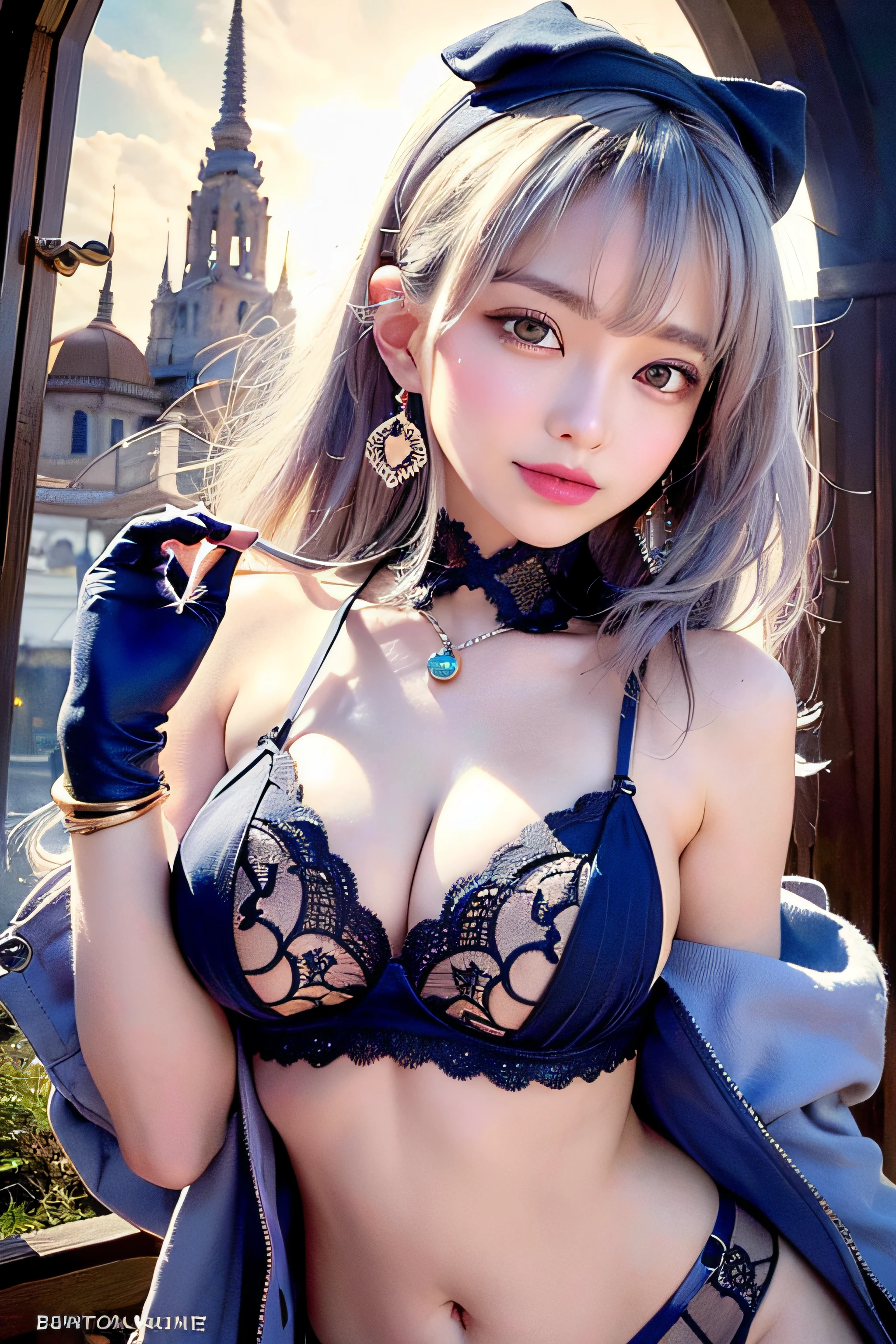 Full face，Trip (Only slim shoulder straps, Ultra-low-cut top)( Very close view ) Patek Philippe watches，[Face view] , ((High slit panties))，clothes see-through (((Outdoor paradise))), ((Petals flying in the air ))，Light smile，，camel-toe,(Crystal colorful lights),，Soft clouds，(Cover with a scarf), ((Super short cute pattern cotton coat|no underwares|Slightly perspective ) ((greek architecture，Bohemian architecture，Hindu temples，Thai snacks，Thai style)) starrysky，Beautiful，[Lace umbrella]  , Cover only your chest with your hands，hips bare，earring，Pink sexy yarn,（(Striped underwear、Black openwork underwear、Transparent embroidered tulle underwear set,Gold bracelets，Pink lace gloves)）Lace pantyhose、Lace gloves、Wedding headscarf、pearls necklace,（toppless）(Very small panties),Moles under eyes, ((Gray-blue hair))，Crystal glowing necklace
（（Masterpiece））,（realisticlying：1.2）,best qualtiy,high high quality,absurderes,rich colourful,stunning art,best qualtiy, ultra - detailed,beautifuldetails， reflective hair,Good lighting, Ray traching， depth of fields,ultra - detailed,illustratio,astounding,finedetail,The is very detailed， （（ultra - detailed））， （Beautiful Meticulous Girl）， Beautiful detail glow， Complicated details， A high resolution， Extremely refined and beautiful,beatiful detailed eyes， hdr， Round eyes, detailedfacialfeatures,（Round pupils：1.4） （illustratio）,（美丽细致的眼睛）（Very very detailed face））， ((depth of fields))((Solid)),（alluring face）(（ssmile：1.3）)， Smiling lips， （looking at viewert：1.1） closeup cleavage， wide wide shot， Side Body， photore， lewd poses ， Moody light， Sistine Phil Beldev, Smile，（（（Masterpiece，Best quality，A high resolution）））），Extremely detailed 8K，Beautiful girl with busty body，（hyper HD，ultra - detailed，High detail，high realistic，Ultra-realistic，Photo realism）,（1girll：1.5）,（realistic dark hair），Short curly hair，Bob cuts hair，（Dynamic posture）,A shallow smile,Open lips，Detailed eyes，Bigchest，(Breast enlargement)
（Beautiful and detailed face，Beautiful and delicate eyes），Sunlight）,（Beautiful buttocks 0.5），Color backlight
