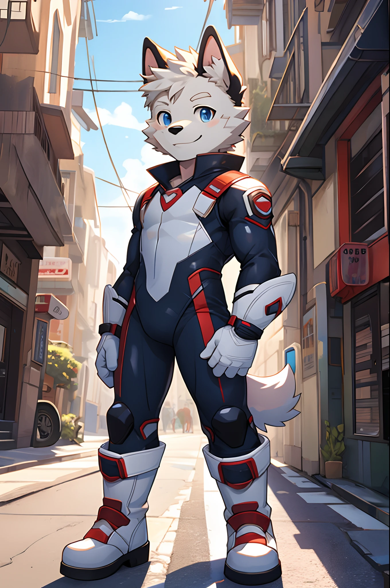 score_9,score_8_up,score_7_up, source_cartoon, source_furry, rocky, dog, furry boy, brown eyes, gray hair, spiky hair, two tone body fur, gray body fur, clear gray body fur, grat hair, detailed body fur, detailed body, detailed face, detailed eyes, glistering body, shiny body, skinny, (best quality), cinematic lighting, looking at viewer, anime style, street, clear sky, 1girl, :3, tiny body, short body, {rocky paw patrol, grey fur, left eye marking, floppy one ear, male, ((solo)), standing, gesture grin, hand_gesture, happy, looking_at_viewer, mugshot, smile, solo, standing, text, v_sign, nude,