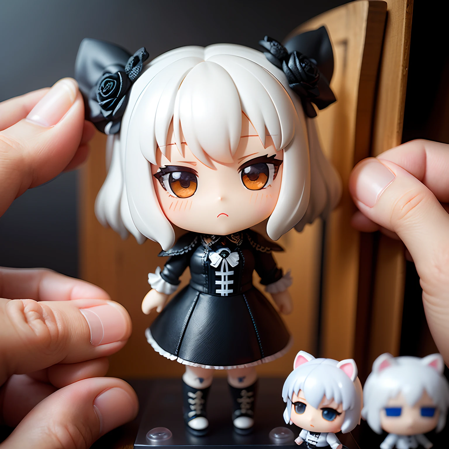 masterpiece、top-quality、ultra-detailliert、(Nendoroid Chibi Chara's Daughter:1.2)、、gotik、White hair、Black roses、