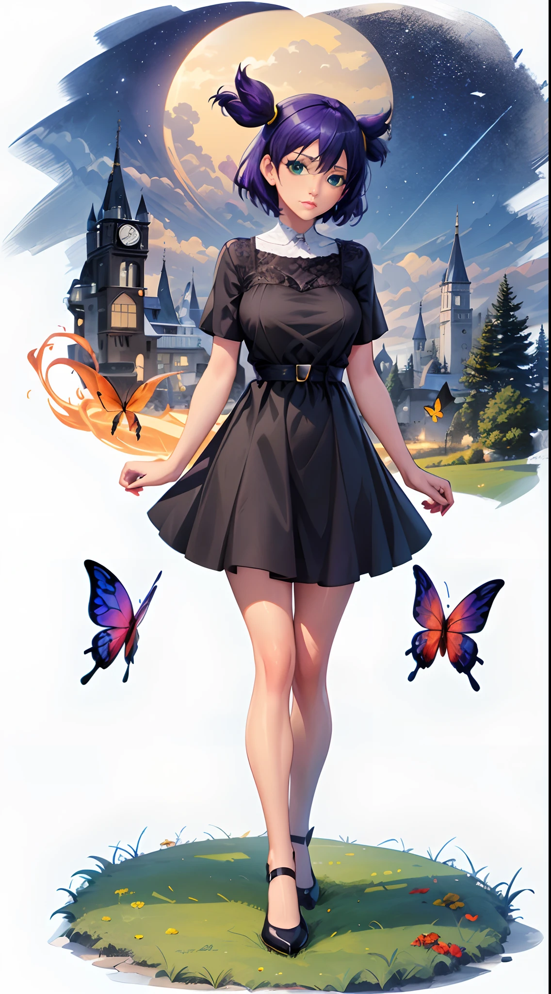 anime girl in a short dress with butterflies flying around her, cushart krenz key art feminine, charlie bowater art style, anime girl wearing a black dress, !green eyes, artwork in the style of guweiz, Lena, Everlasting summer, fantasy art style, style ivan talavera and artgerm, neoartcore and charlie bowater, style of charlie bowater HD UHD HQ