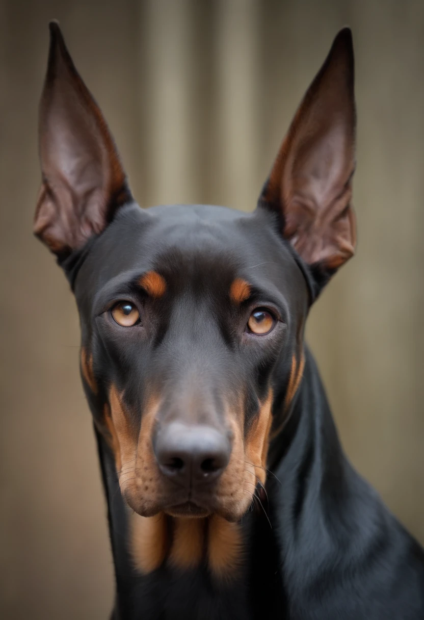 A Doberman dog with a very evil face, staring at the observer very carefully, Ultra-realistic lighting and texture