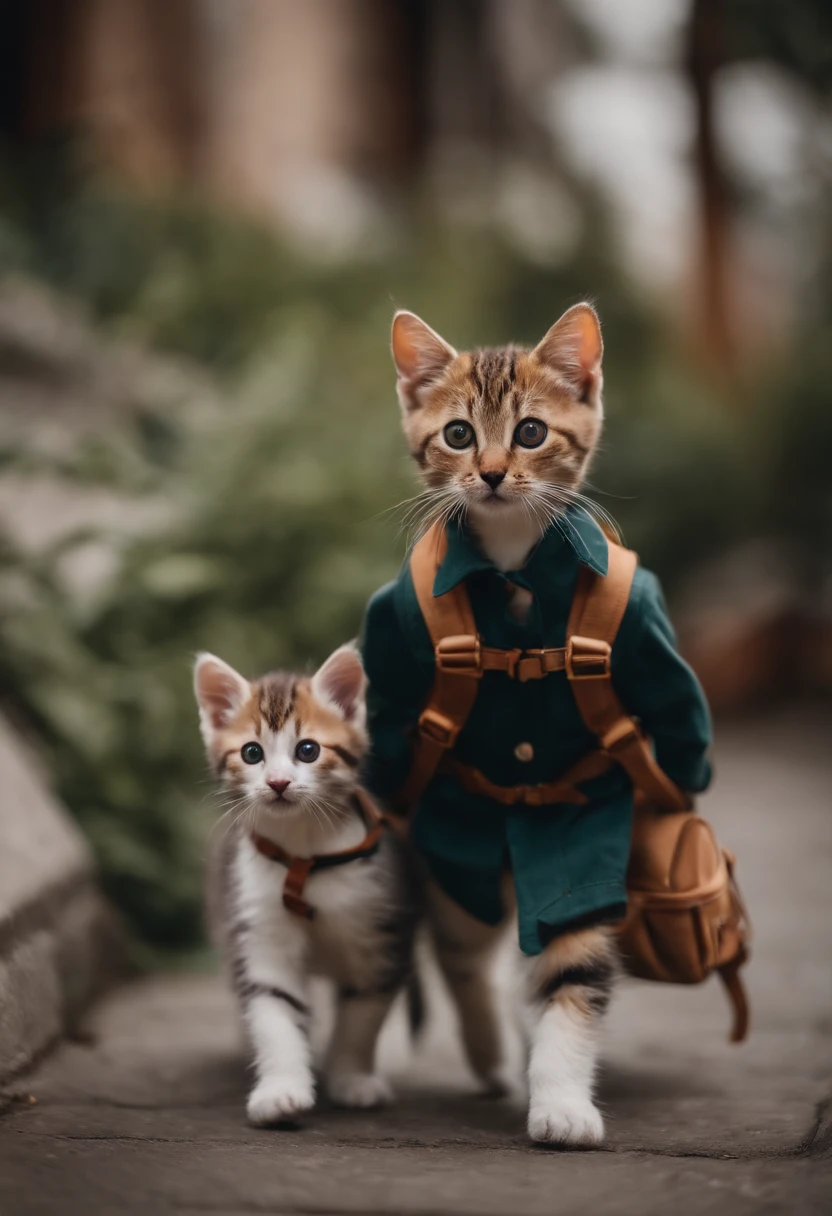 I have two kittens, a cute little cat, cute kittens, Cutest, Incredibly cute, Adorable and cute, And cute and lovely. They are walking down the street with backpacks, Walking together, commute, Proudly walk down the street, And the cat is walking. They are cute in the style of 🍂 and 🍁, Adorable and cute, Cute and adorable, oh, nice and cute. They are known as real-life Tom and Jerry.