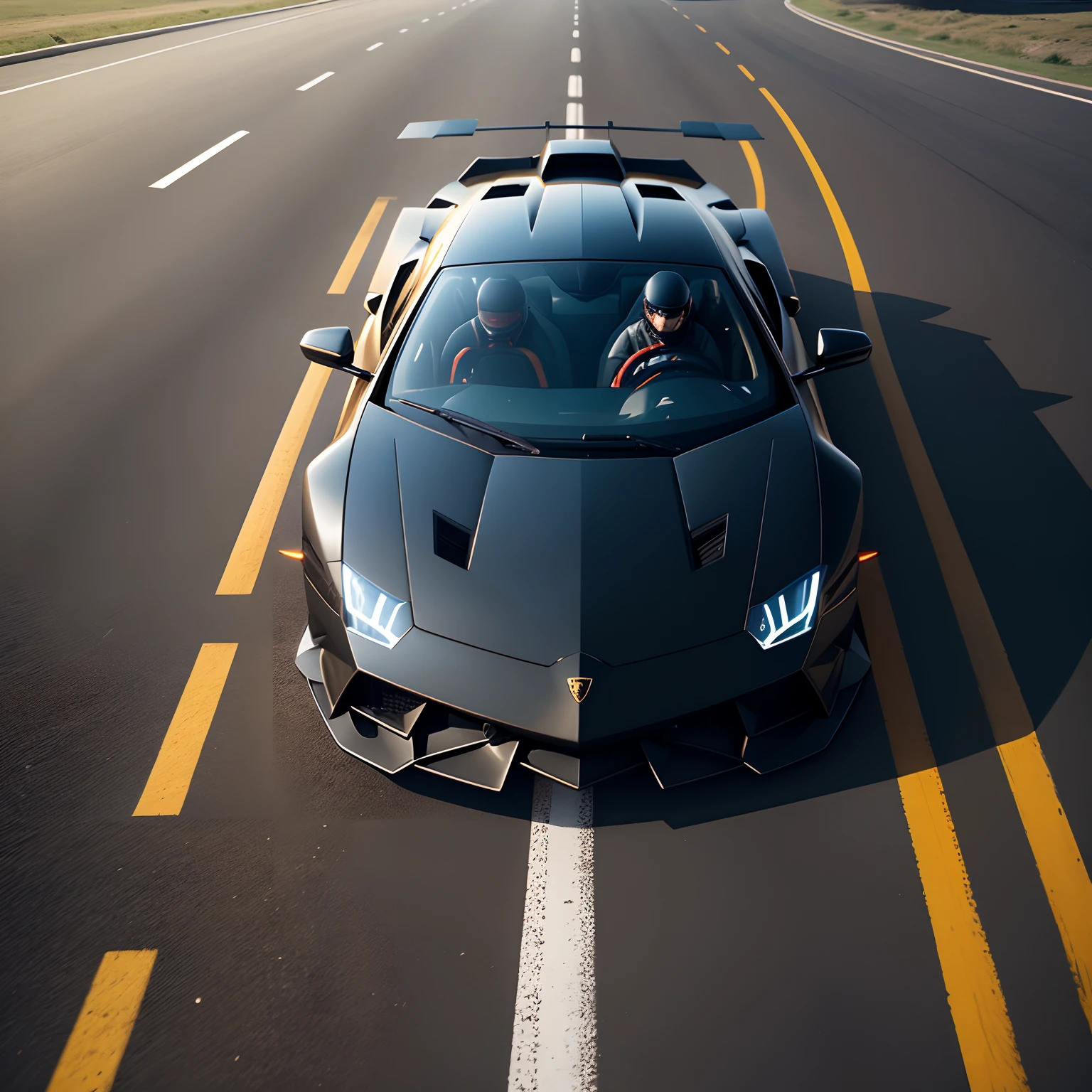 Black Lamborghini and black helicopter ultra realstic 8k resolution on the road