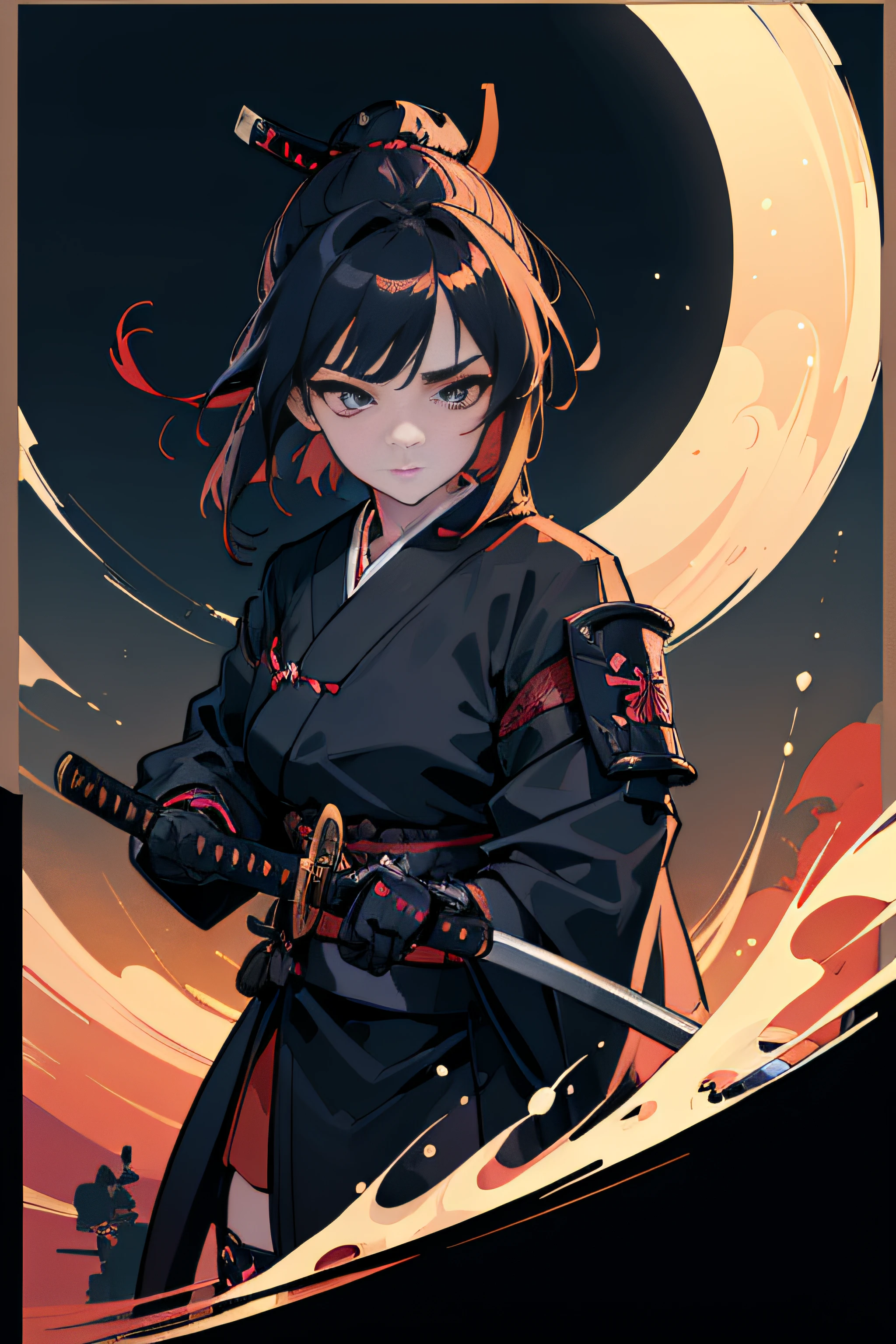 (Masterpiece, Best Quality), 8k Wallpaper, highly detailed, sexy female ronin, samurai, katana, japan, night, moonlight, vector style art, erotic, movie poster style, lettering.