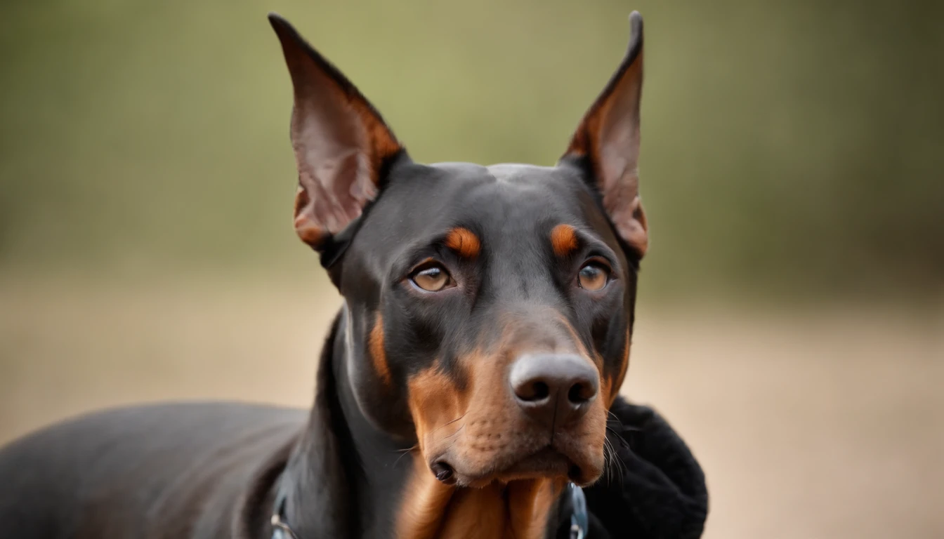 Por favor, create an image of a Doberman with an extremely intimidating appearance, look directly at the observer with piercing eyes and a facial expression that conveys malice and determination;. Make sure the intensity of the Doberman's gaze is palpable in the image.