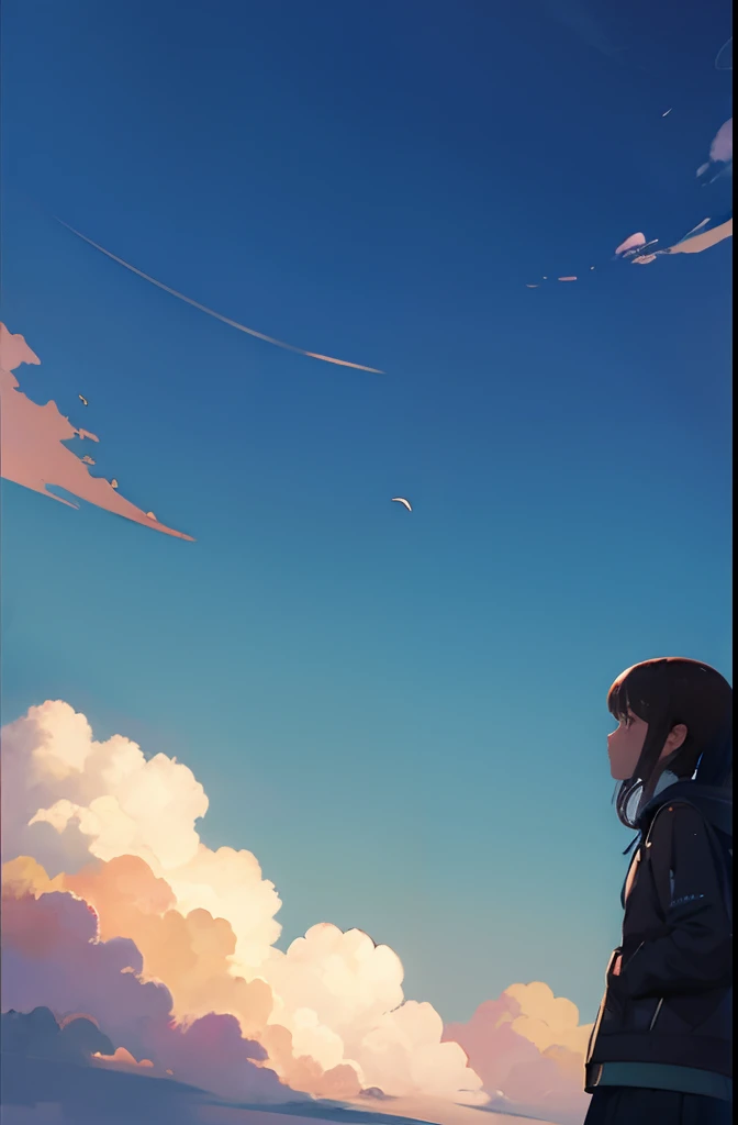 Girl, sky, seen from below,