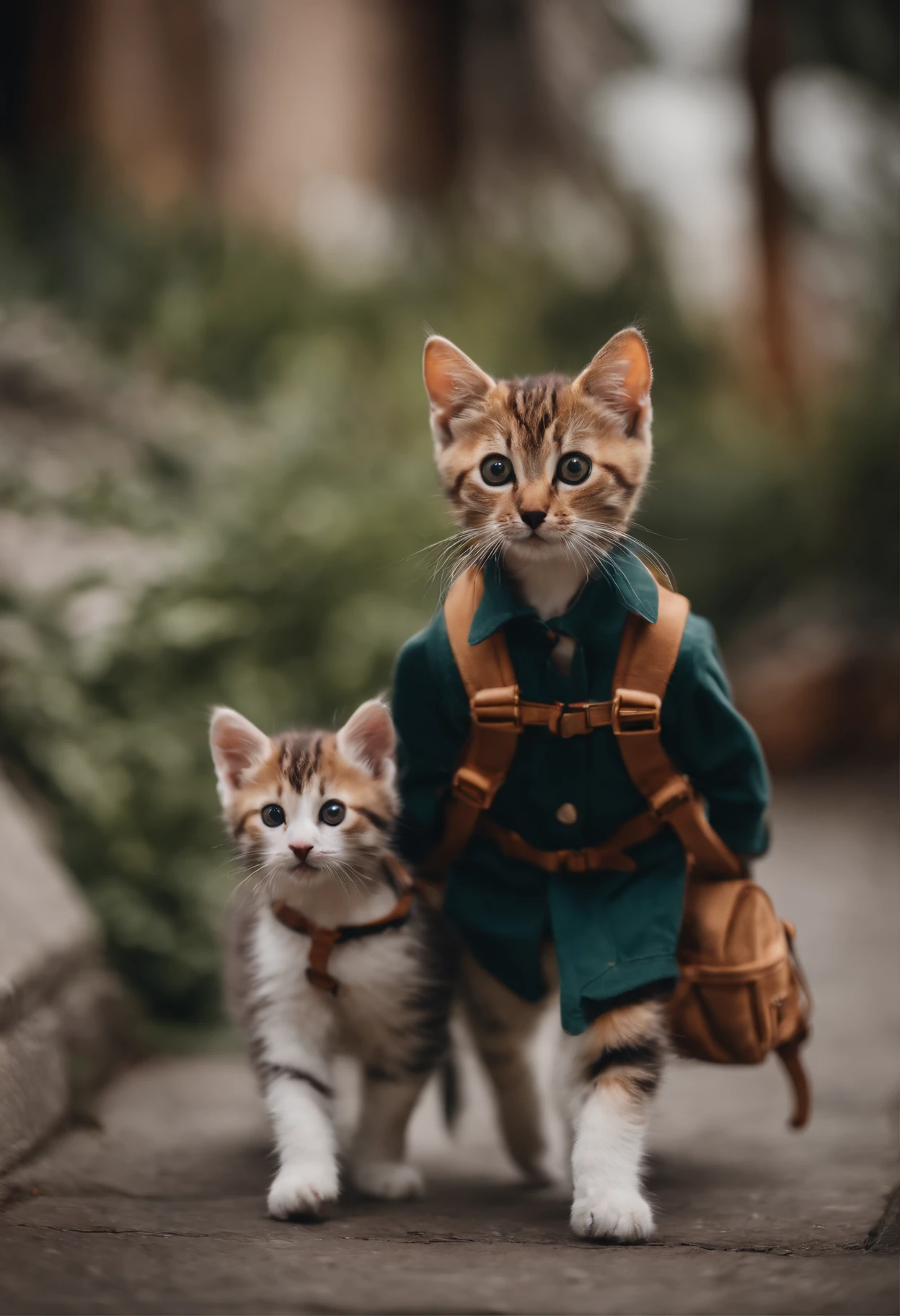 I have two little kittens, a cute little cat, cute kittens, Cutest, Incredibly cute, Adorable and cute, And cute and lovely. They are walking down the street with backpacks, Walking together, commute, Proudly walk down the street, And the cat is walking. They are cute in the style of 🍂 and 🍁, Adorable and cute, Cute and adorable, oh, nice and cute. They are known as real-life Tom and Jerry.