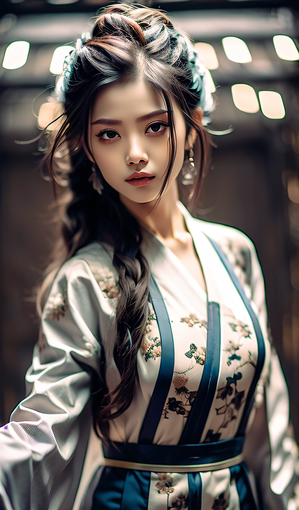 best quality, masterpiece, highres, wuxia 1girl, japanese dress, super Beautiful face, super beautiful eye, super beautiful hair, japanese cherry blossom trees in the background,