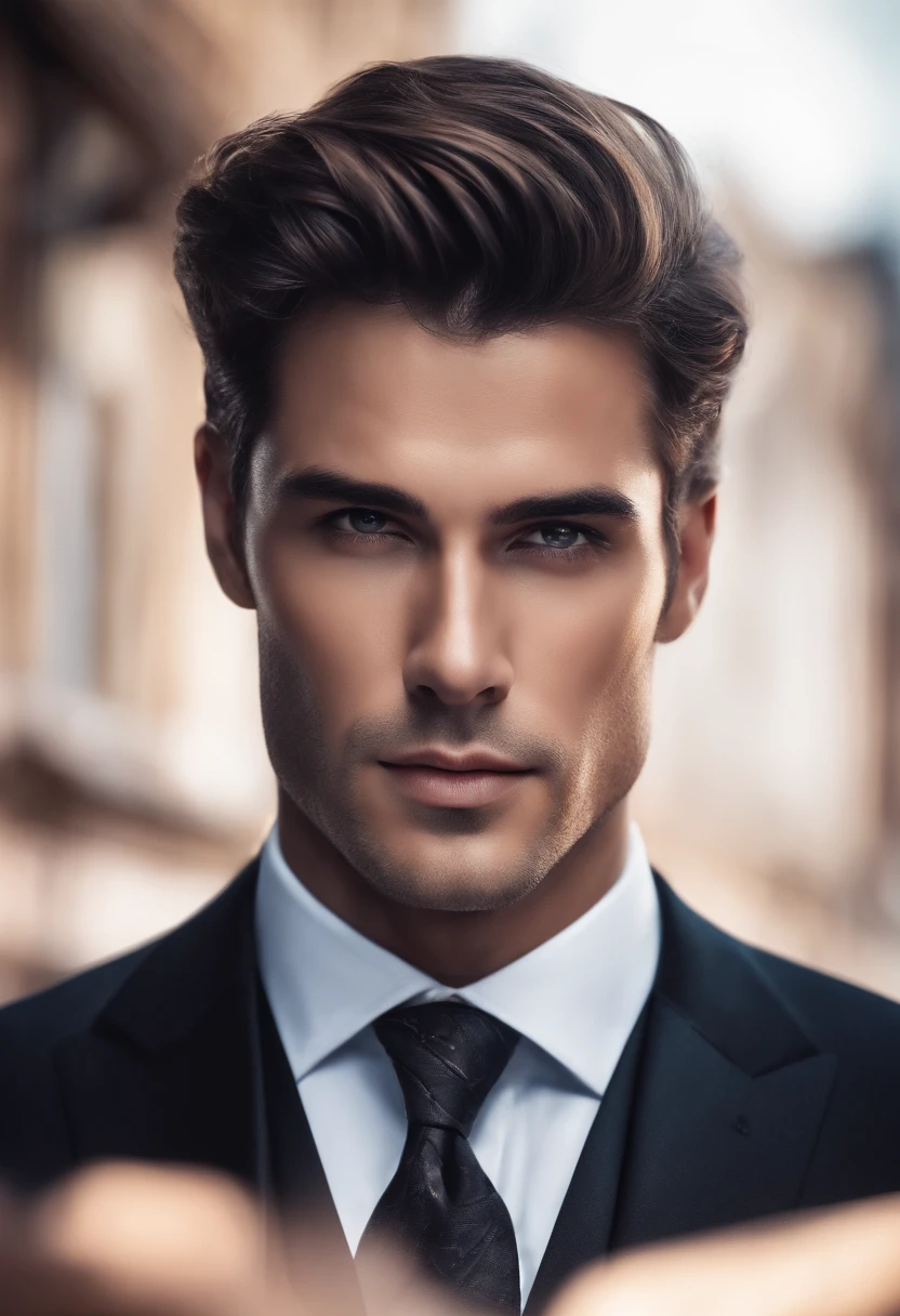 A realistic photo, Photorealistic: 1.4 Official Art, ultra detialed, Beautiful and aesthetically pleasing, beutiful, Masterpiece, of the best quality, Male Businessman,looks straight,a closeup of a
