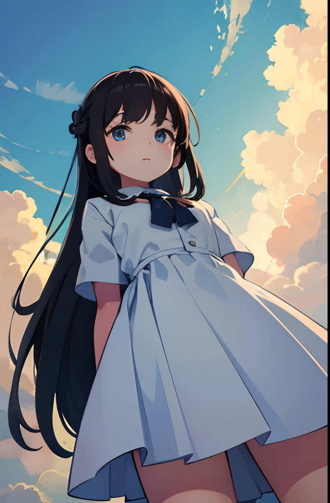 view from below,Girl, sky,